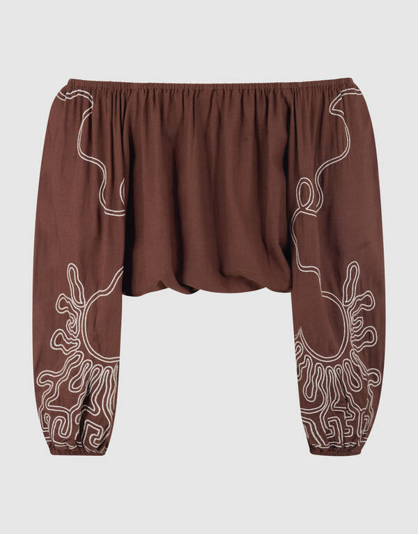 Stickerei Off-Shoulder-Top Braun SHOEBY WOMEN