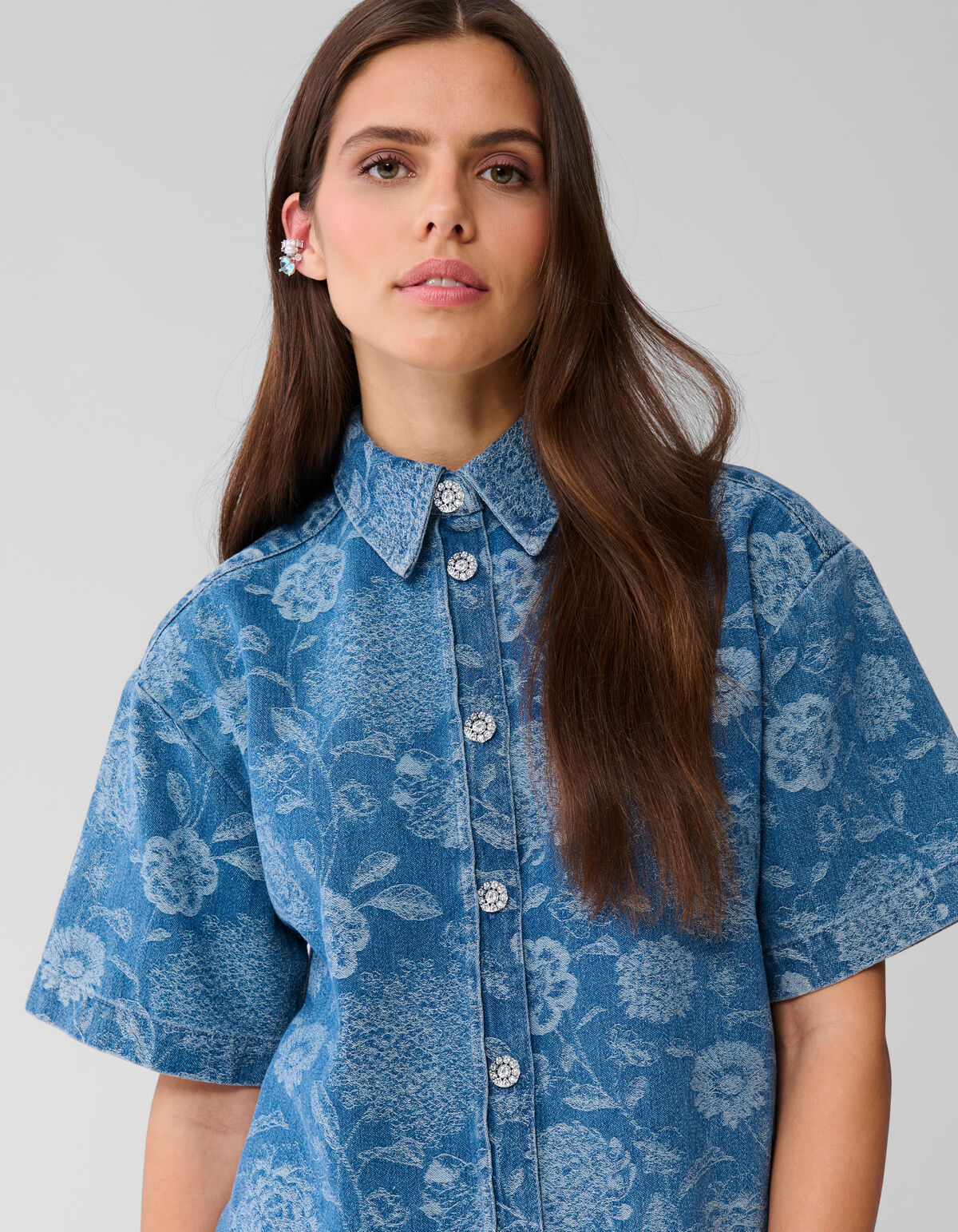 Übergroße Blume Denim Bluse Blauw SHOEBY WOMEN
