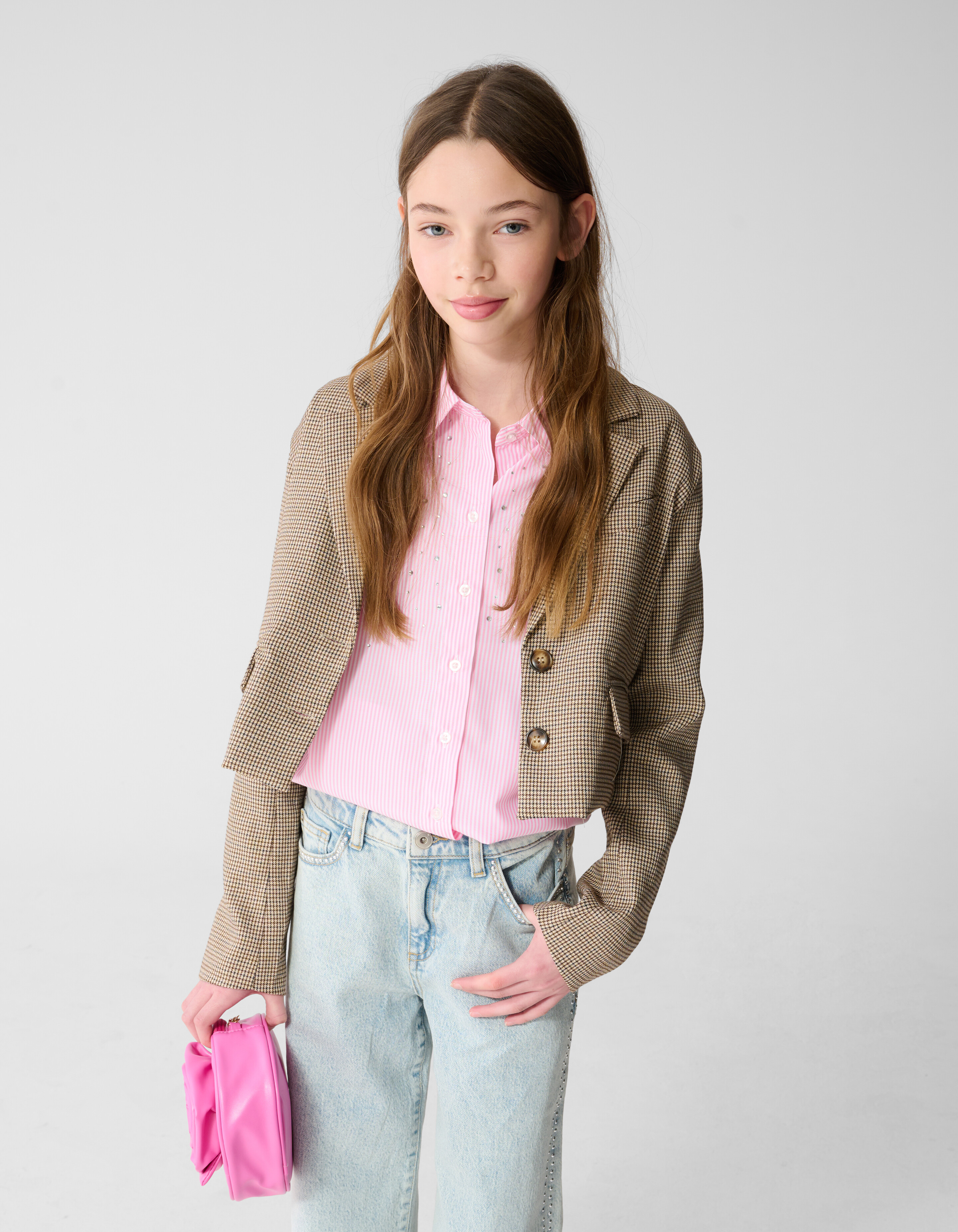 Cropped-Blazer mit Karomuster Hellbraun SHOEBY GIRLS