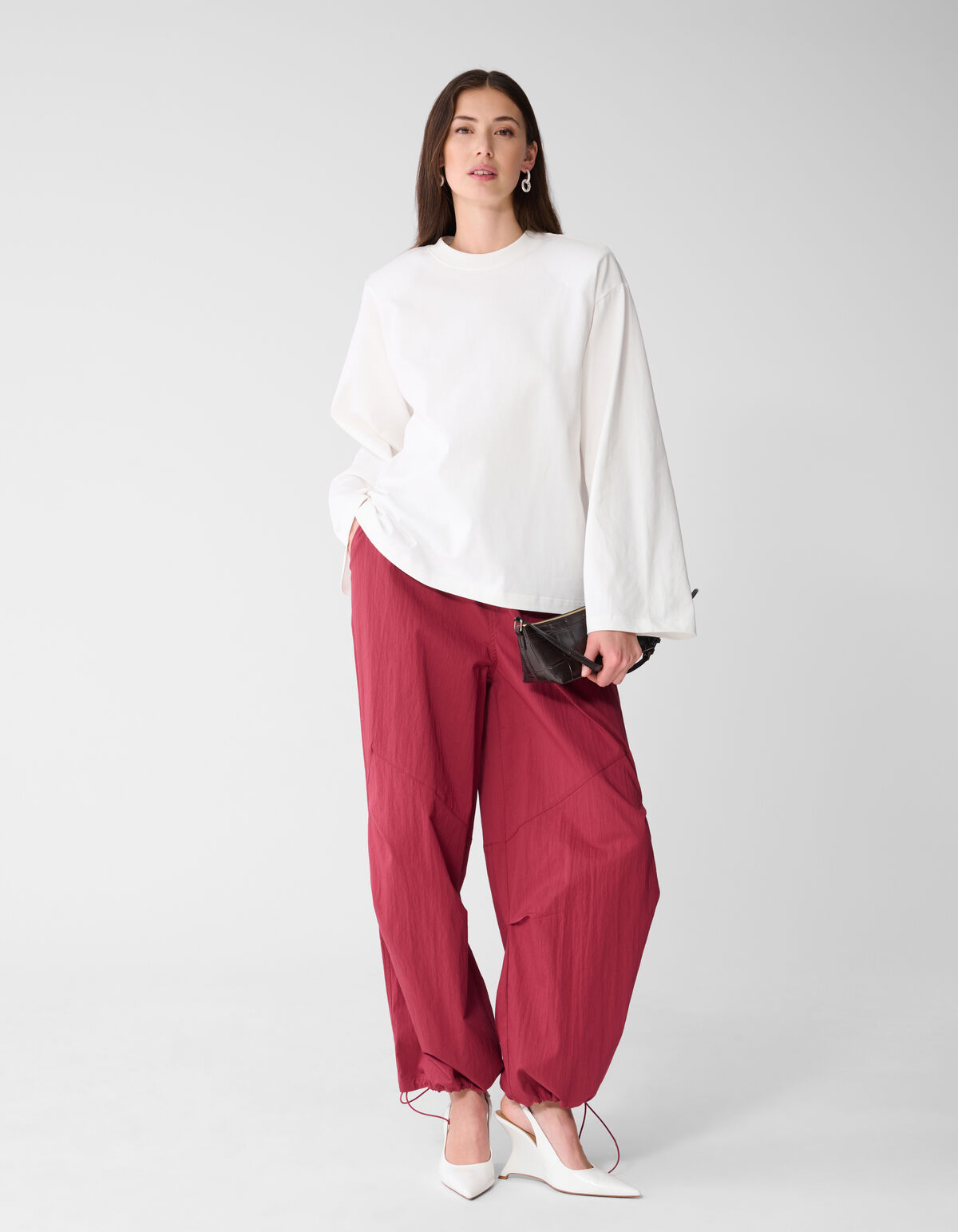 Oversized Basic Longsleeve Top Wei&szlig; SHOEBY WOMEN