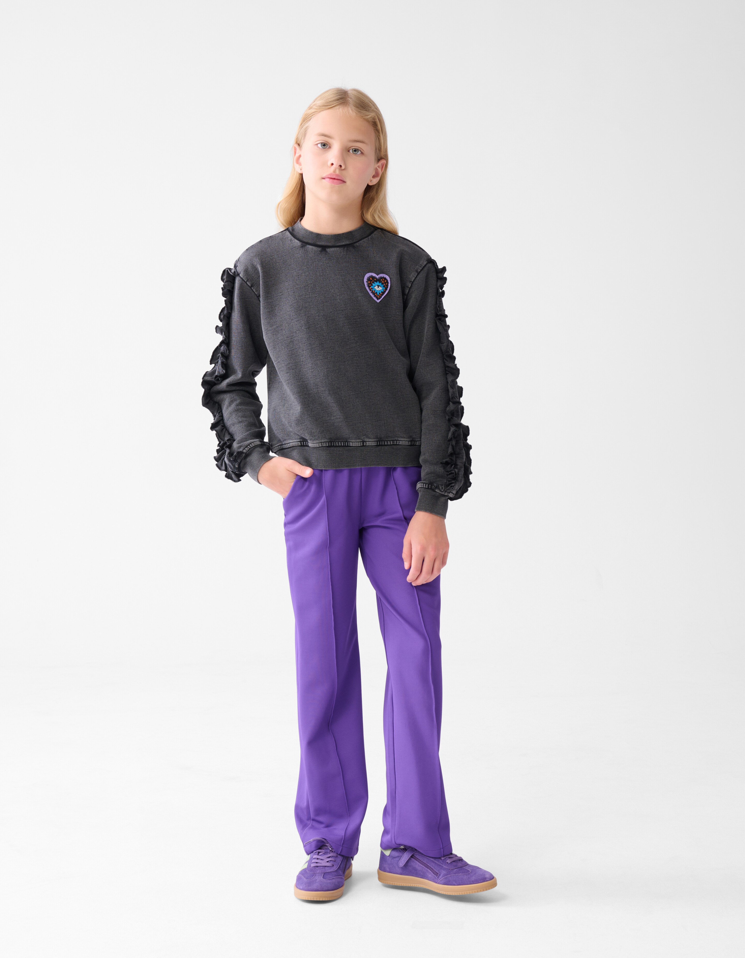 Pullover mit Rüschenstickerei Dunkelgrau SHOEBY GIRLS
