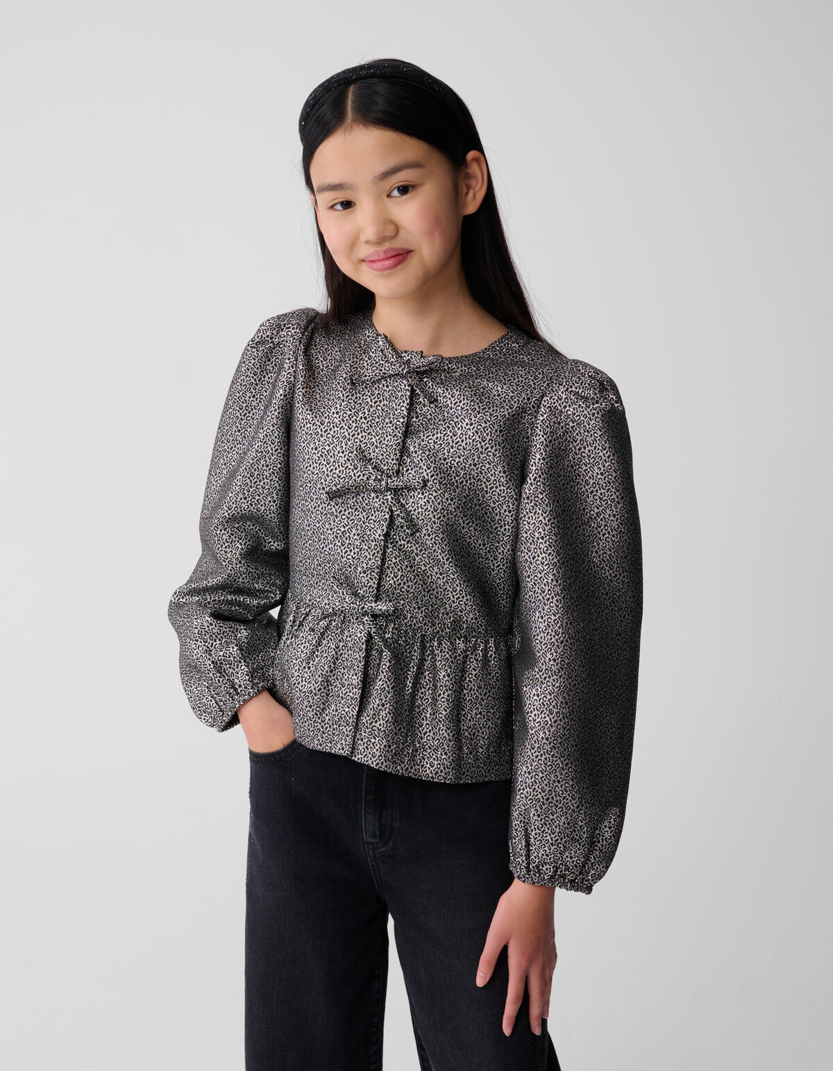 Jacquardbluse mit Schleife Silber SHOEBY GIRLS