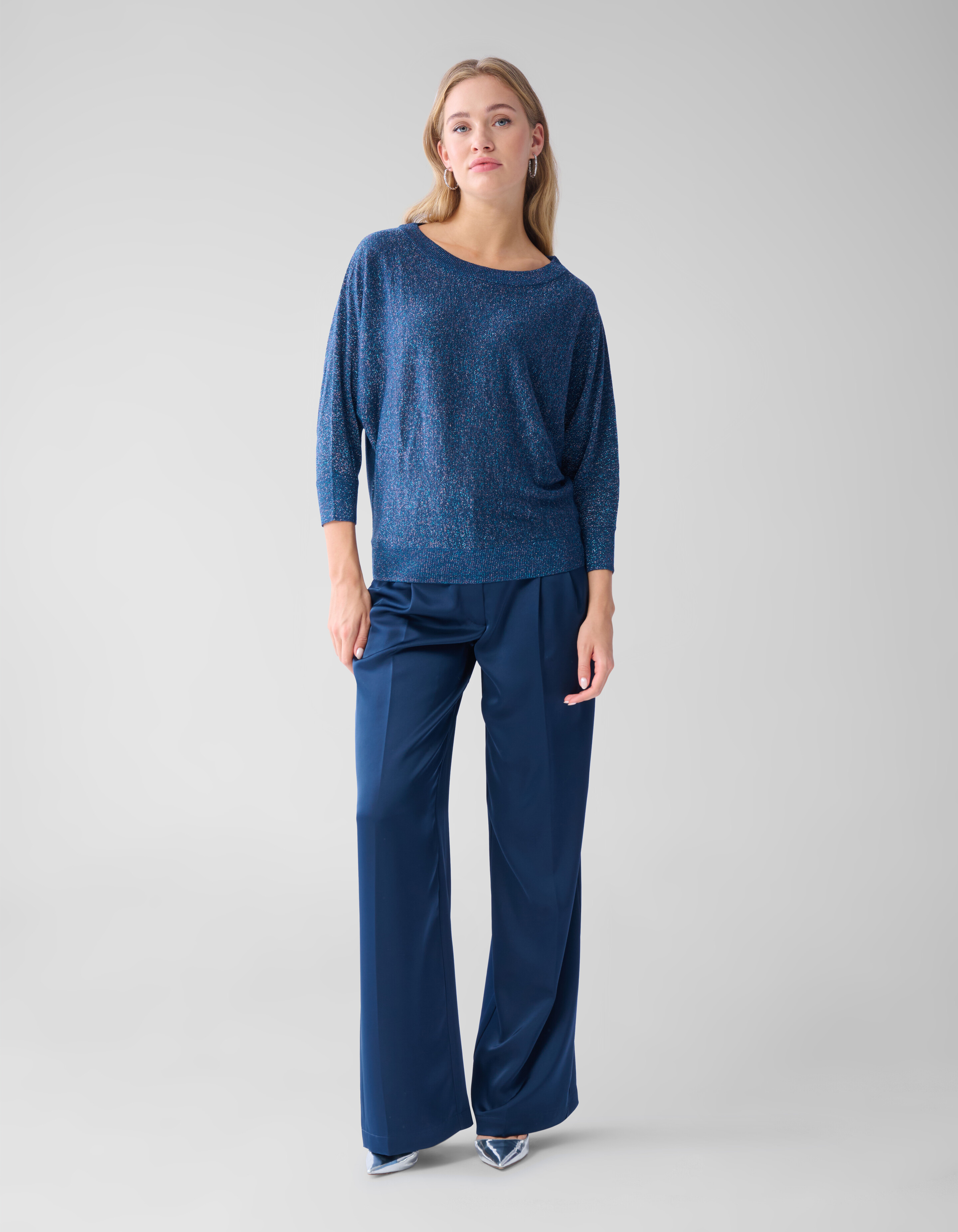 Glitzer Fledermausärmel Pullover Blau SHOEBY WOMEN