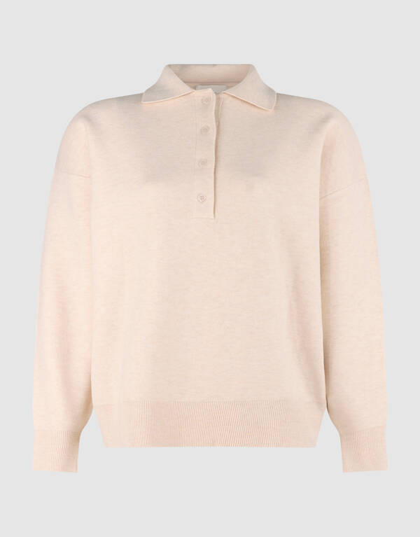 Oversized Polo Strickpullover Ecru SHOEBY WOMEN