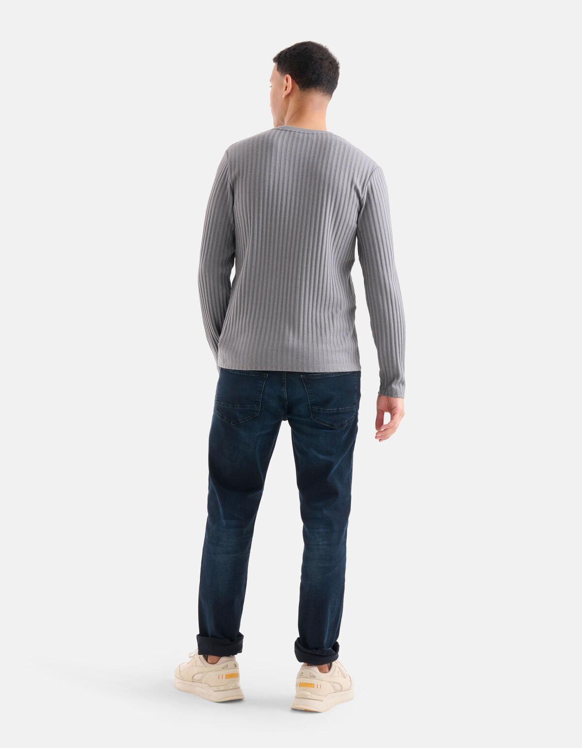 Rippen-T-Shirt Grau SHOEBY MEN