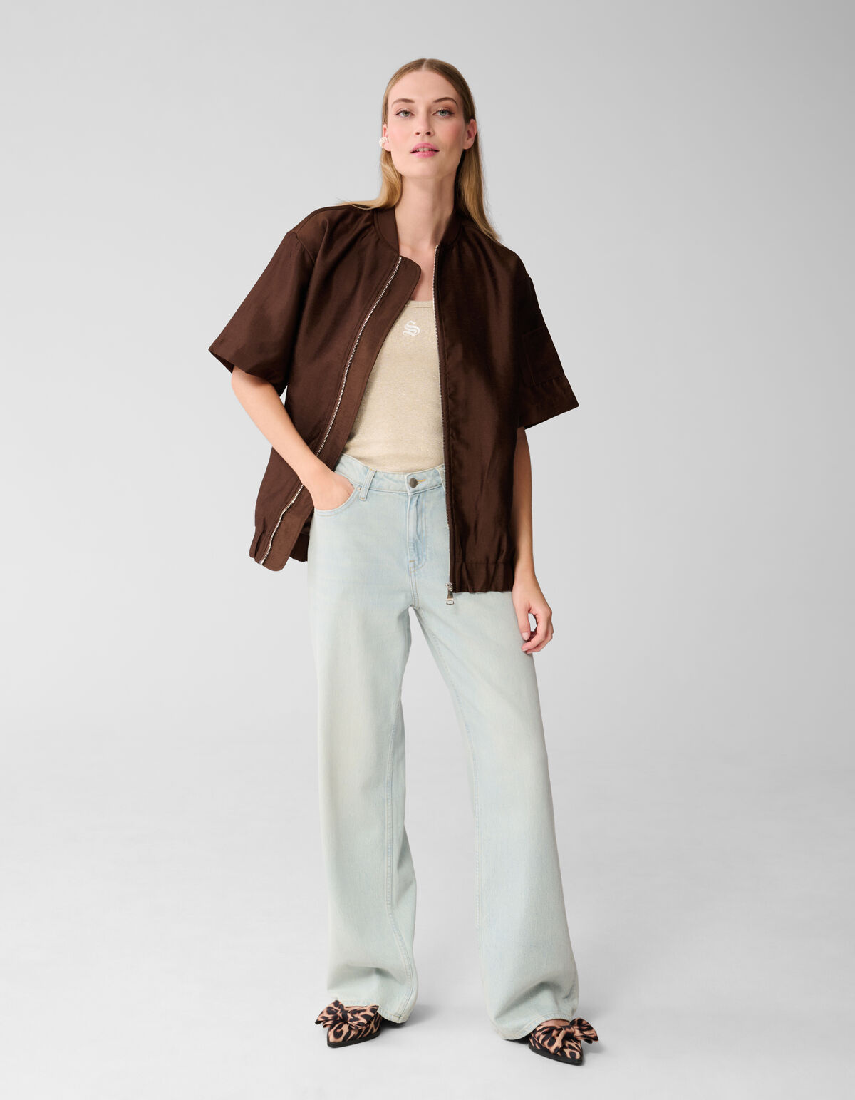 Kurzärmeliger Bomber in Übergröße Dunkelbraun SHOEBY WOMEN