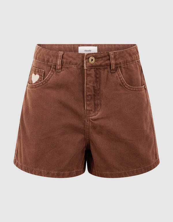 Herz Stickerei Jeansshorts Braun SHOEBY GIRLS