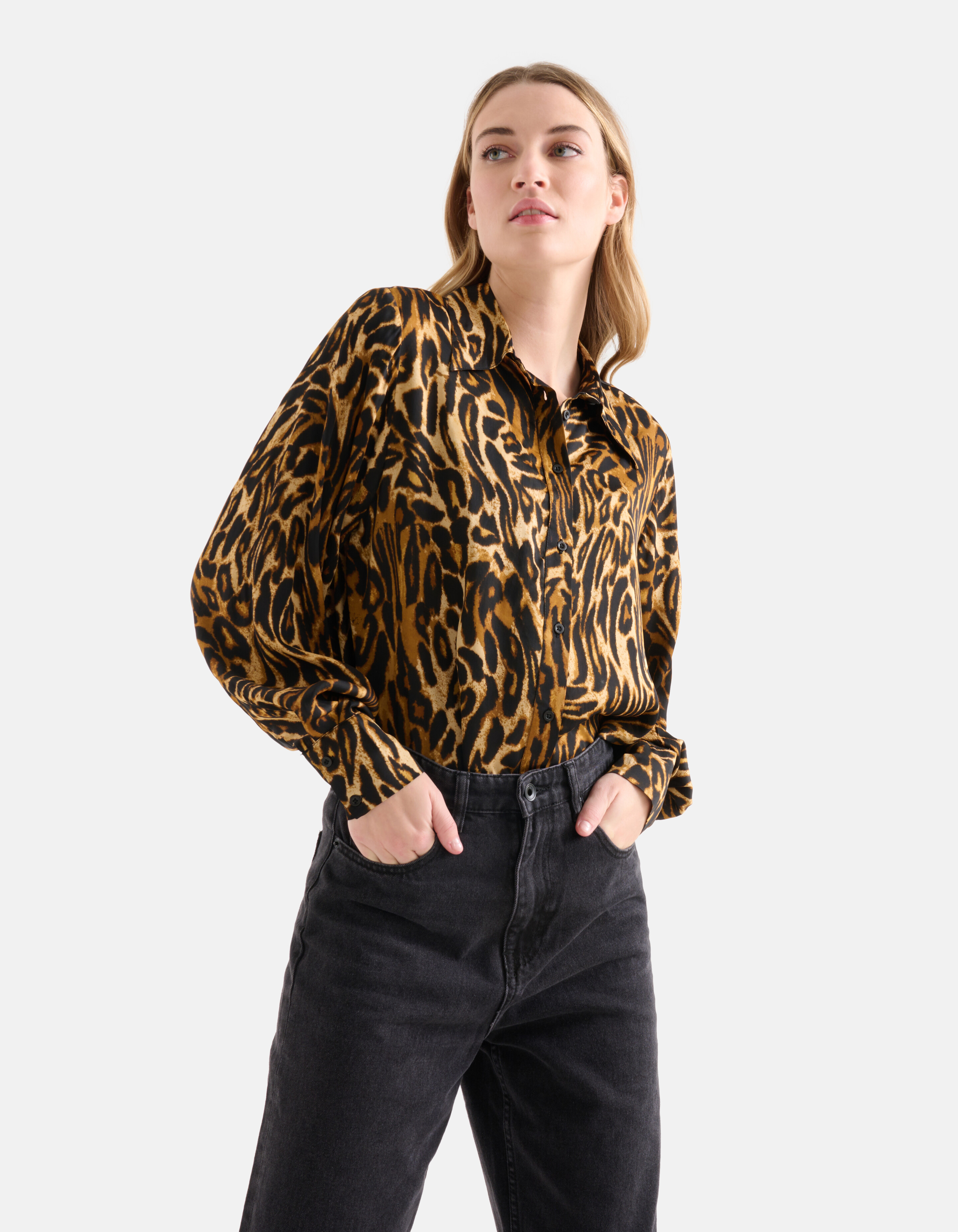 Satin Bluse mit Leopardenmuster Braun SHOEBY WOMEN