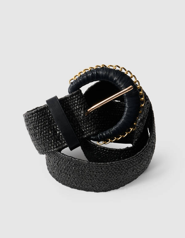Kettengemusterter Raffia-Gürtel Schwarz SHOEBY ACCESSOIRES