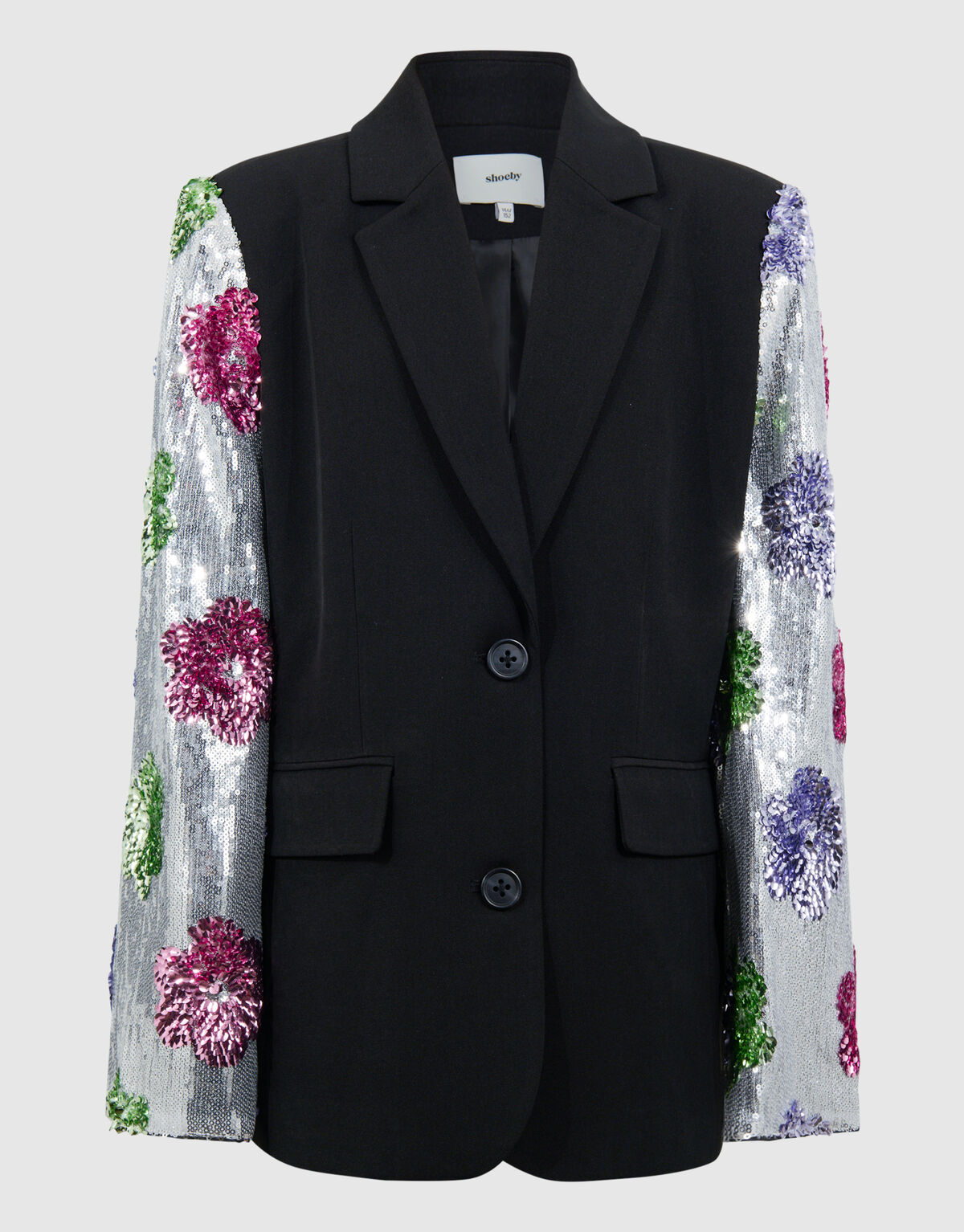 Schwarzer Blazer mit Blumen-Paillettenbesatz SHOEBY GIRLS