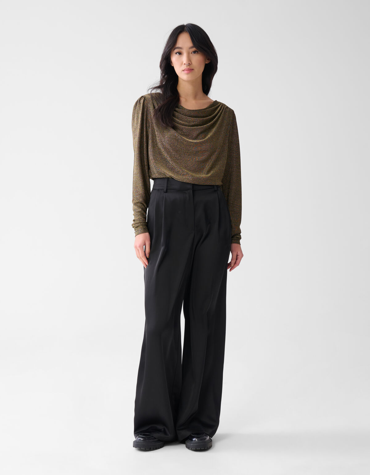 Glitzer Drapierungsbluse Gold SHOEBY WOMEN