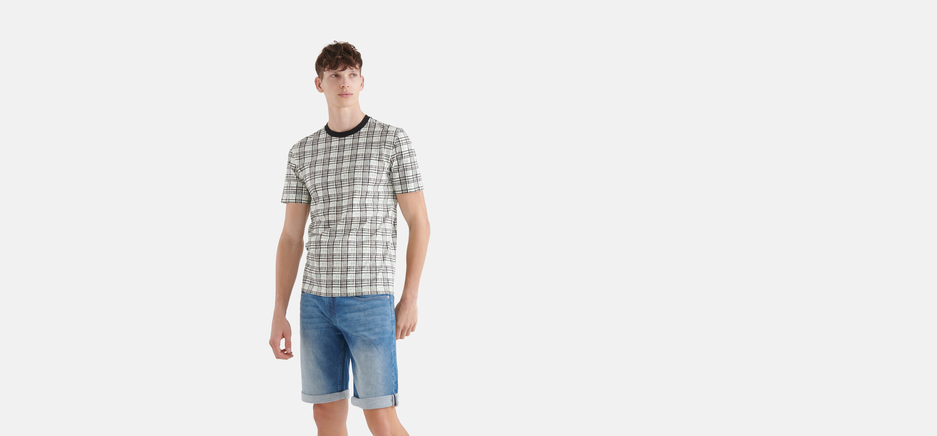 T-Shirt mit Karomuster Offwhite SHOEBY MEN