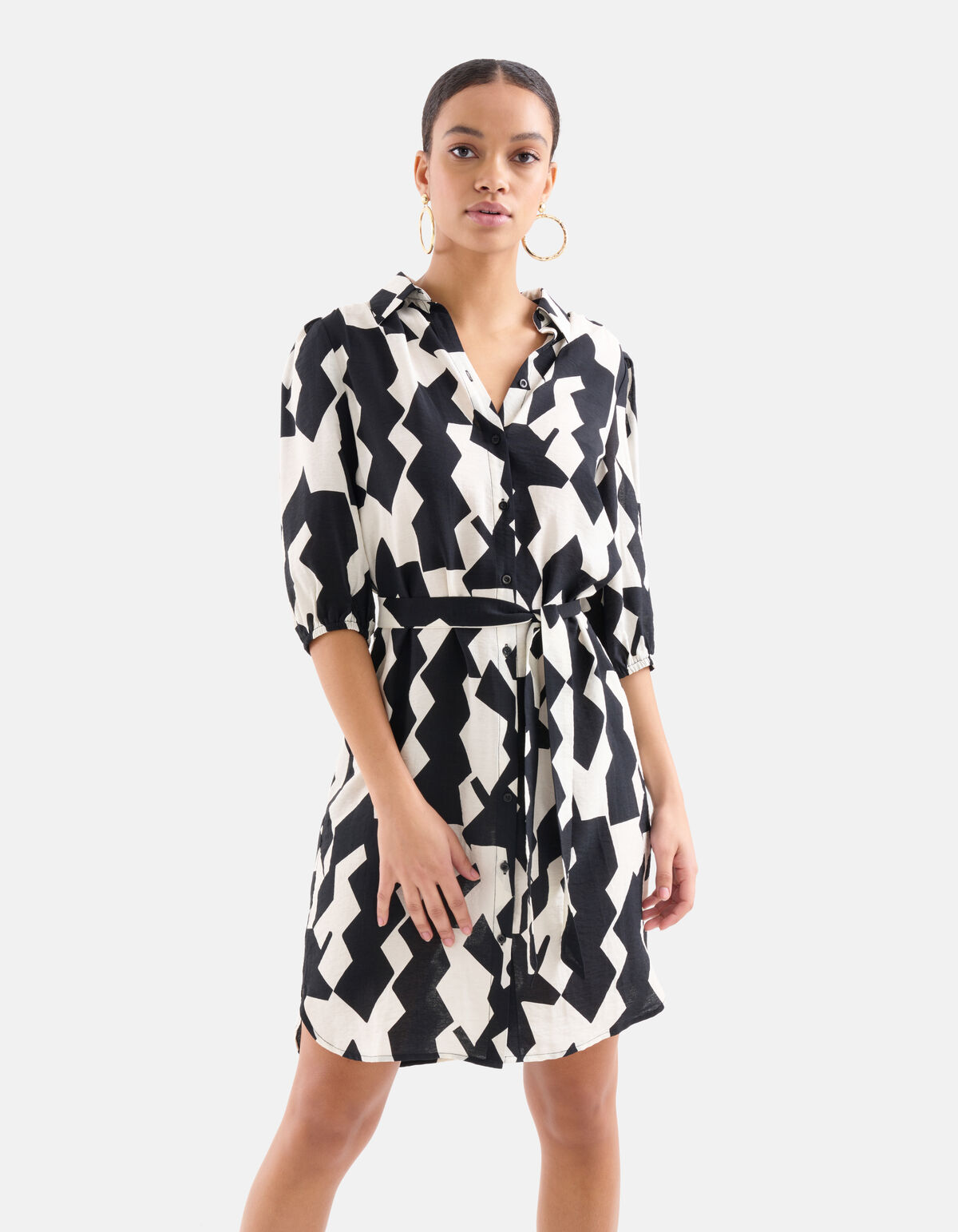 Graphic Shirt Dress Schwarz/Weiß SHOEBY WOMEN