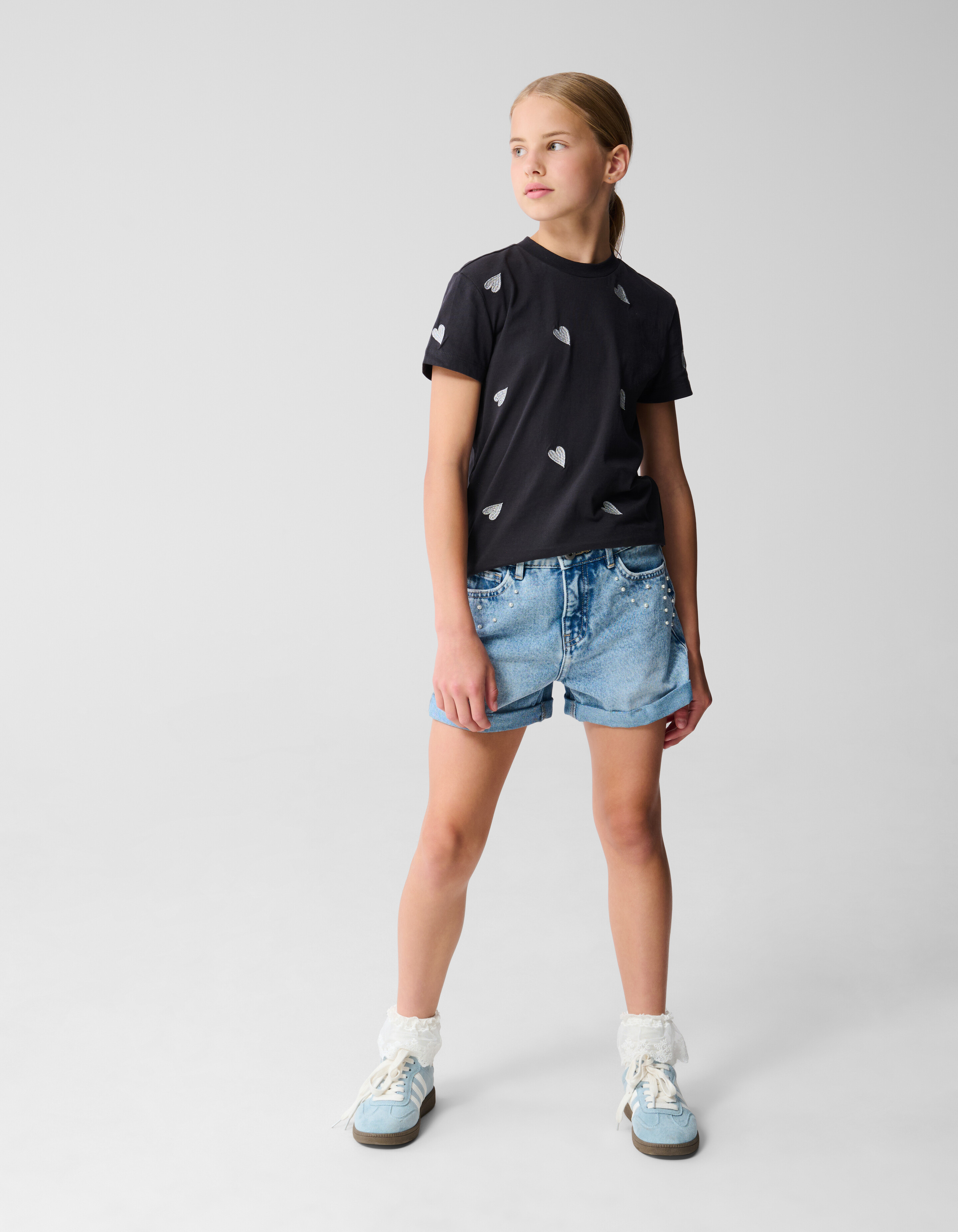 Besticktes Herz-T-Shirt Dunkelgrau SHOEBY GIRLS