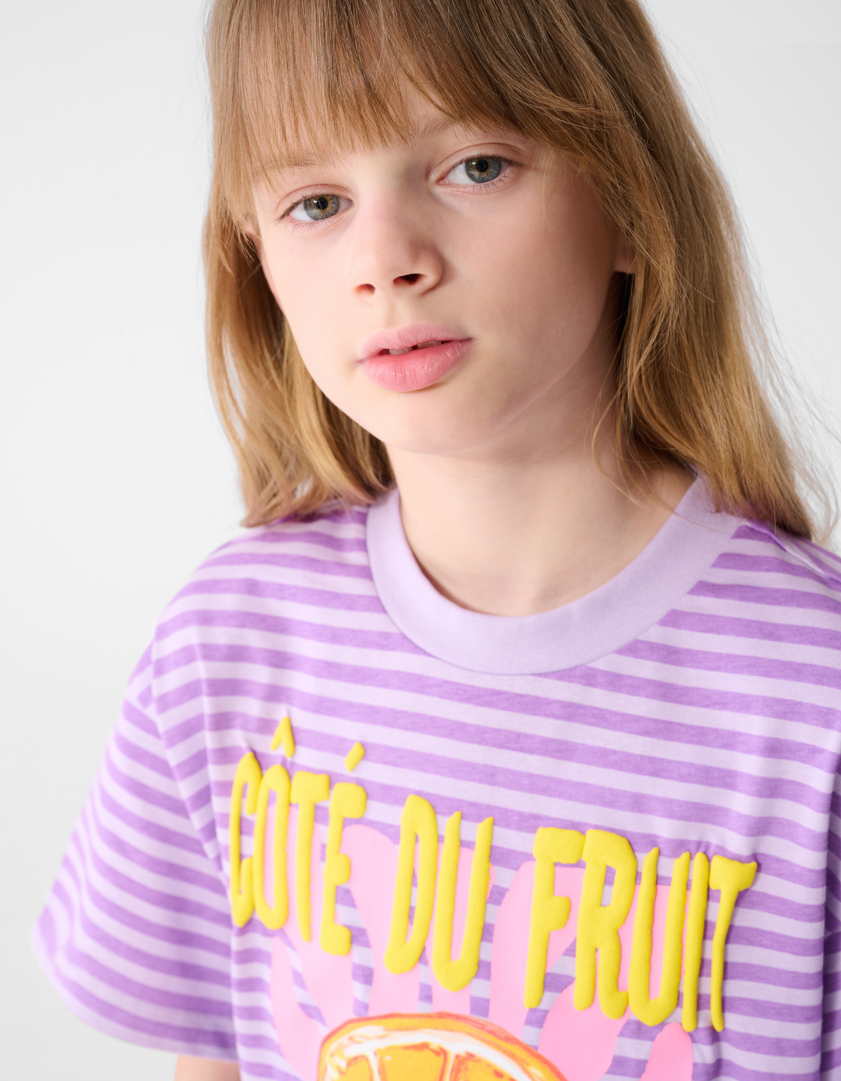 Gestreiftes Obst-Kunst T-Shirt Helllila SHOEBY GIRLS