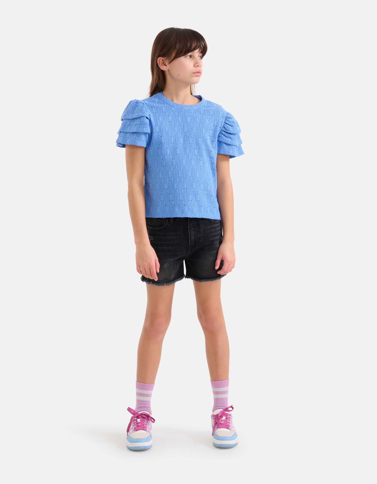 Ajour Ruffle Top Blauw SHOEBY GIRLS