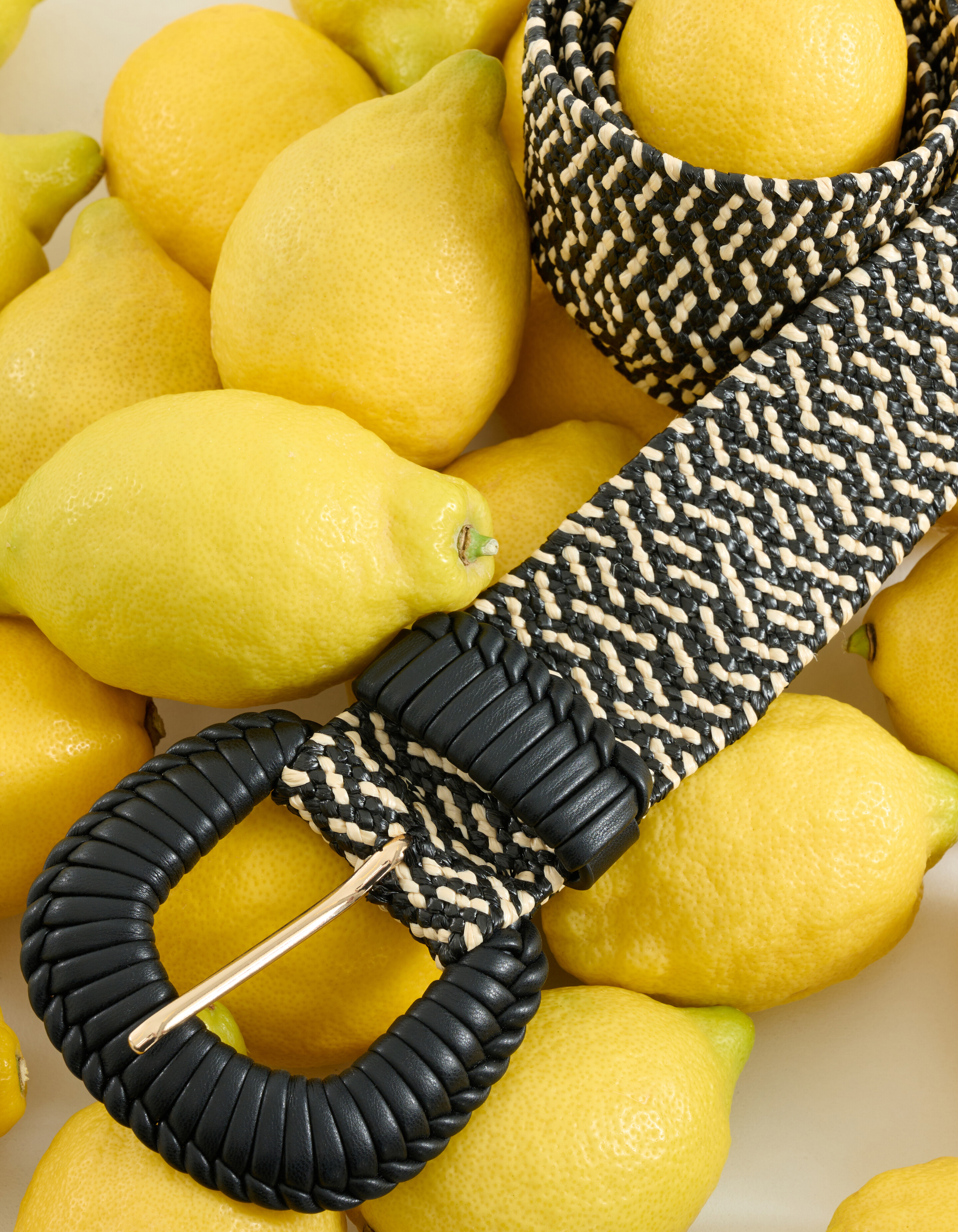Breiter Raffia-Gürtel Schwarz/Weiß SHOEBY ACCESSOIRES