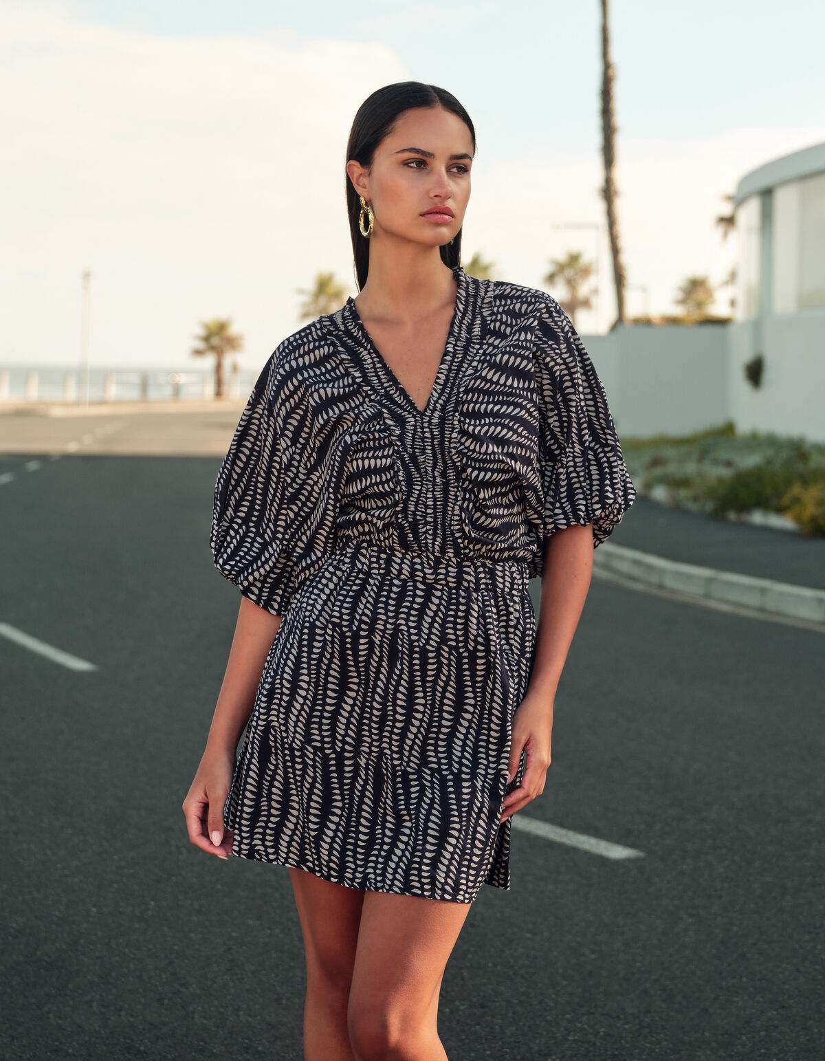 Bedrucktes Minikleid Schwarz/Weiß SHOEBY WOMEN