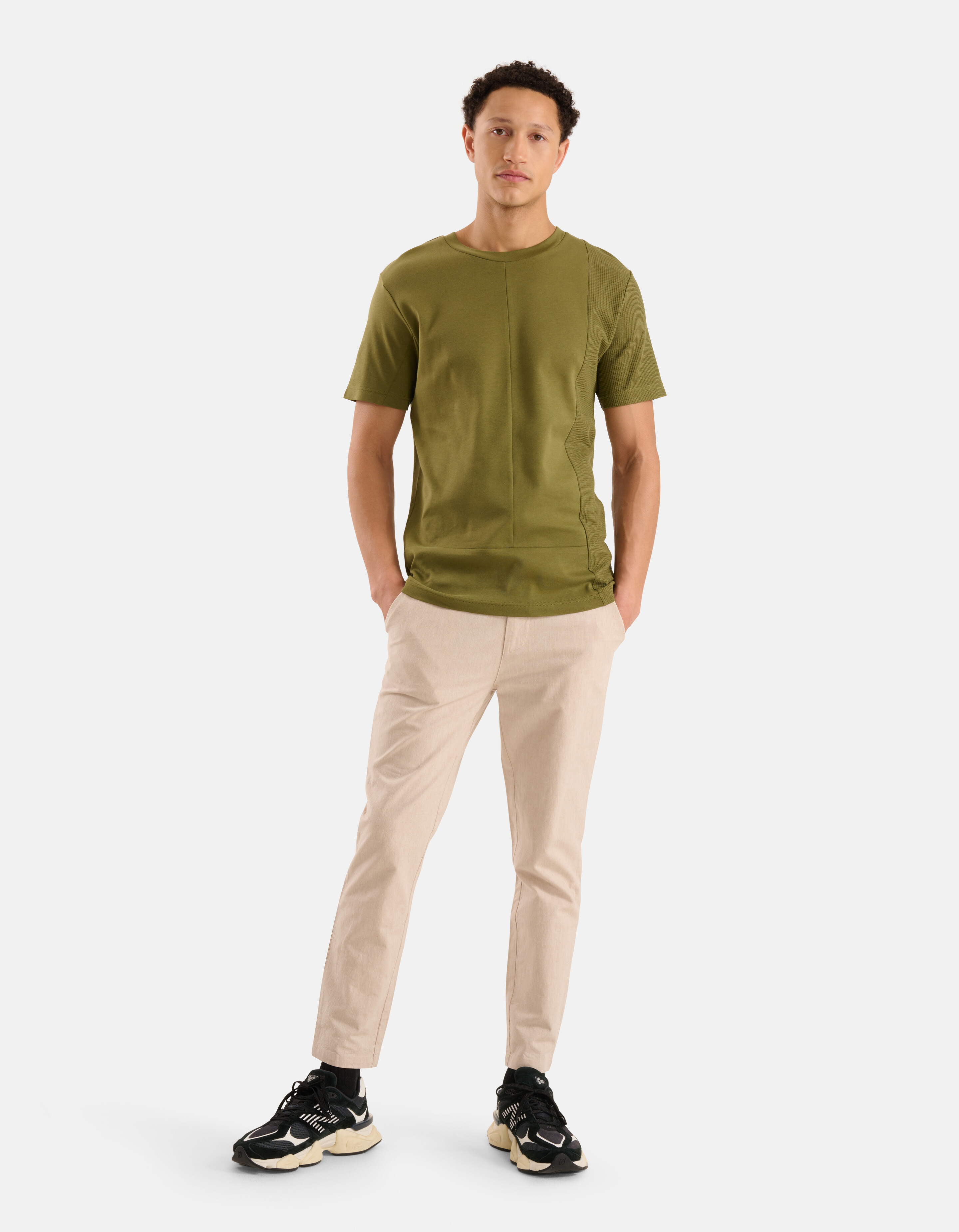 Textur-T-Shirt Olivgrün SHOEBY MEN