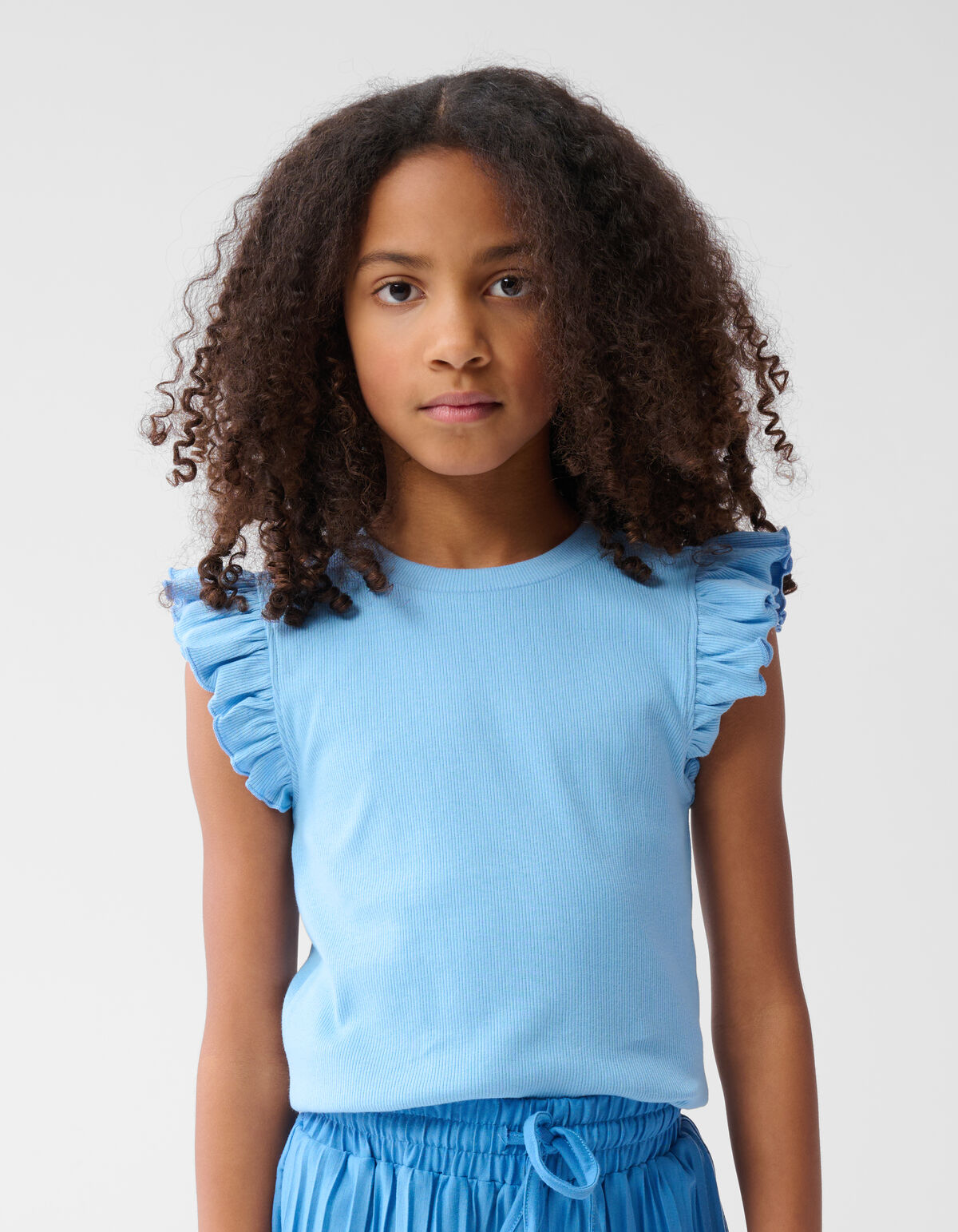 Ruffle Rib Top Blau SHOEBY GIRLS