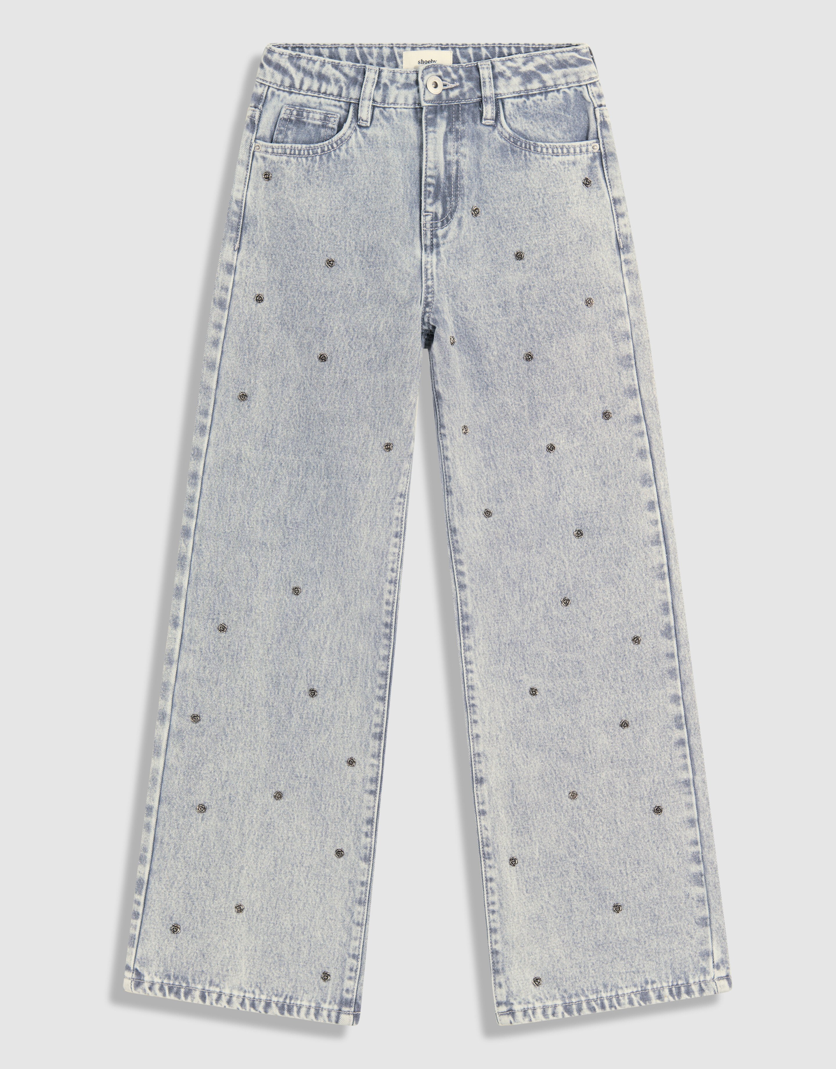 Rose Stud Weitbein-Jeans Hellgrau SHOEBY GIRLS