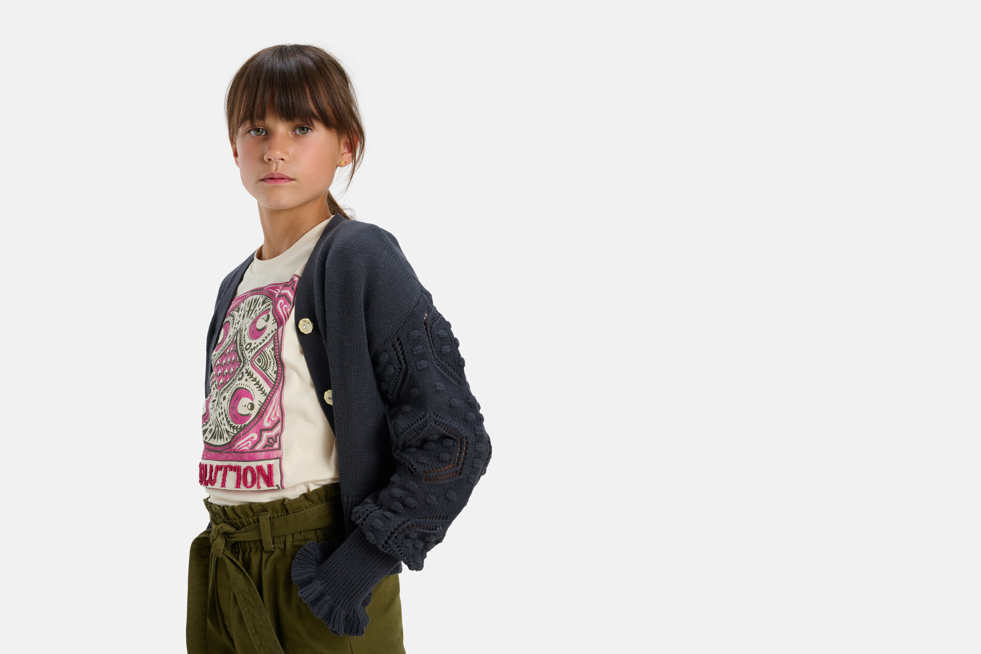 Baumwoll-Strickjacke Dunkelgrau SHOEBY GIRLS