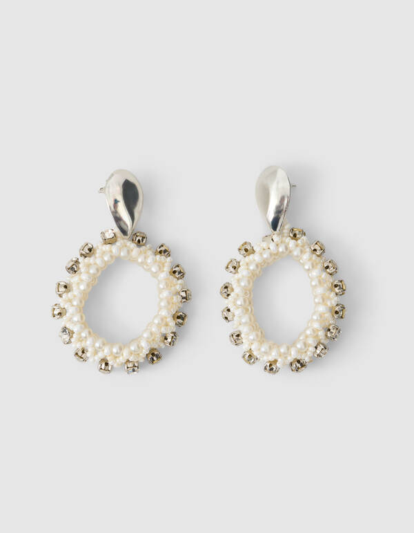 Beaded Oval Ohrringe Gebrochenes Wei&szlig; SHOEBY ACCESSOIRES