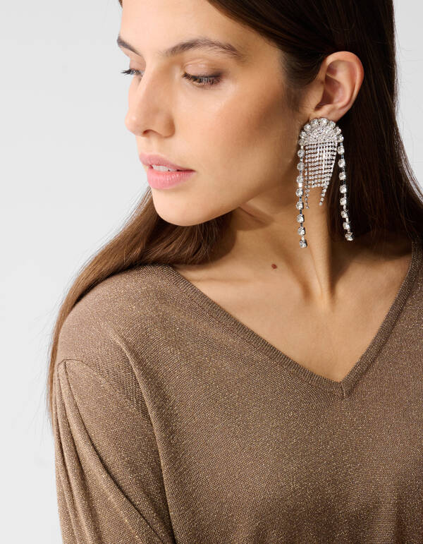 Glitzer-Pullover mit V-Ausschnitt Braun SHOEBY WOMEN