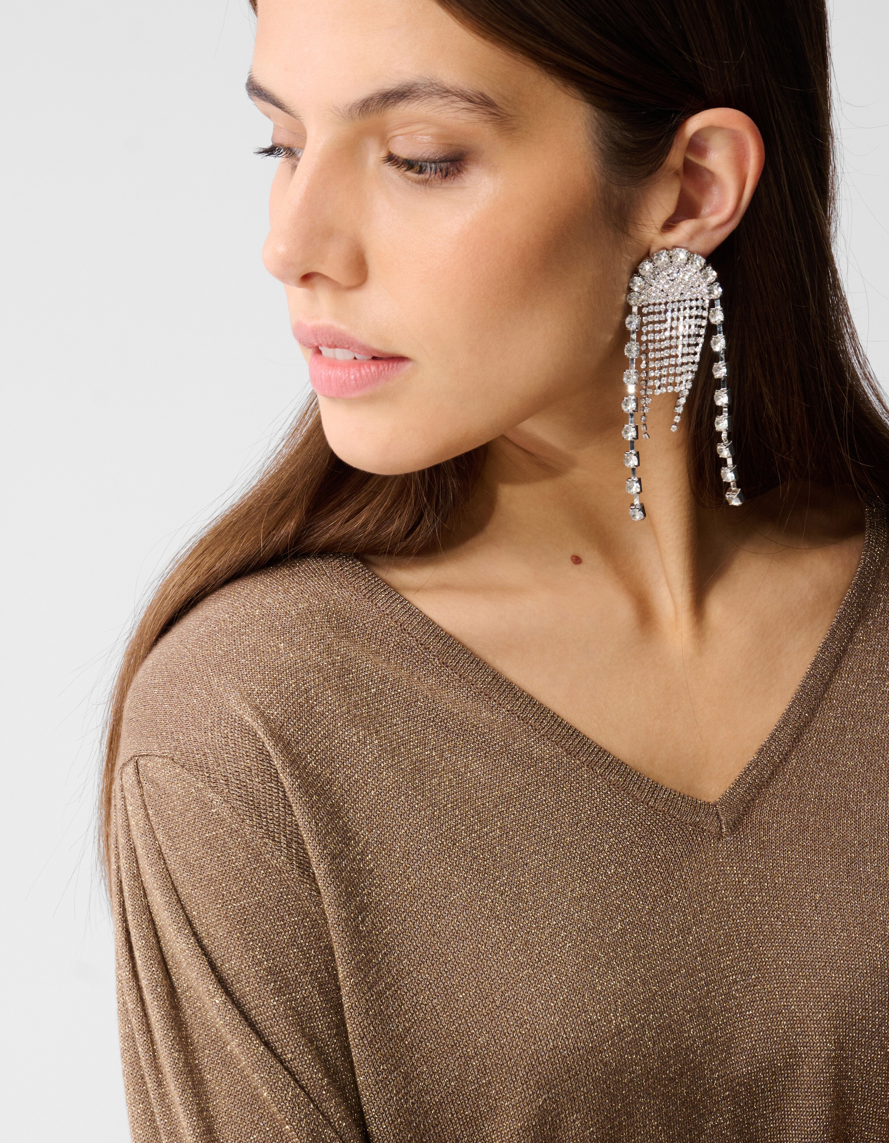 Glitzer-Pullover mit V-Ausschnitt Braun SHOEBY WOMEN