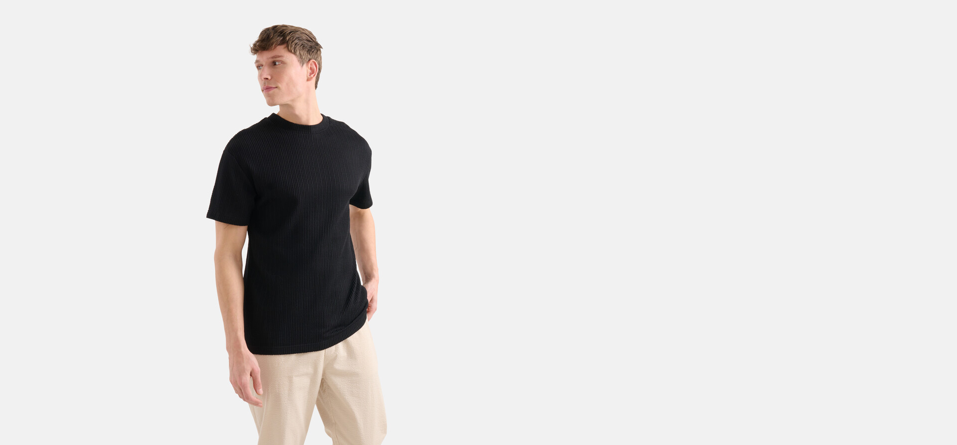 Seersucker T-Shirt Schwarz SHOEBY MEN