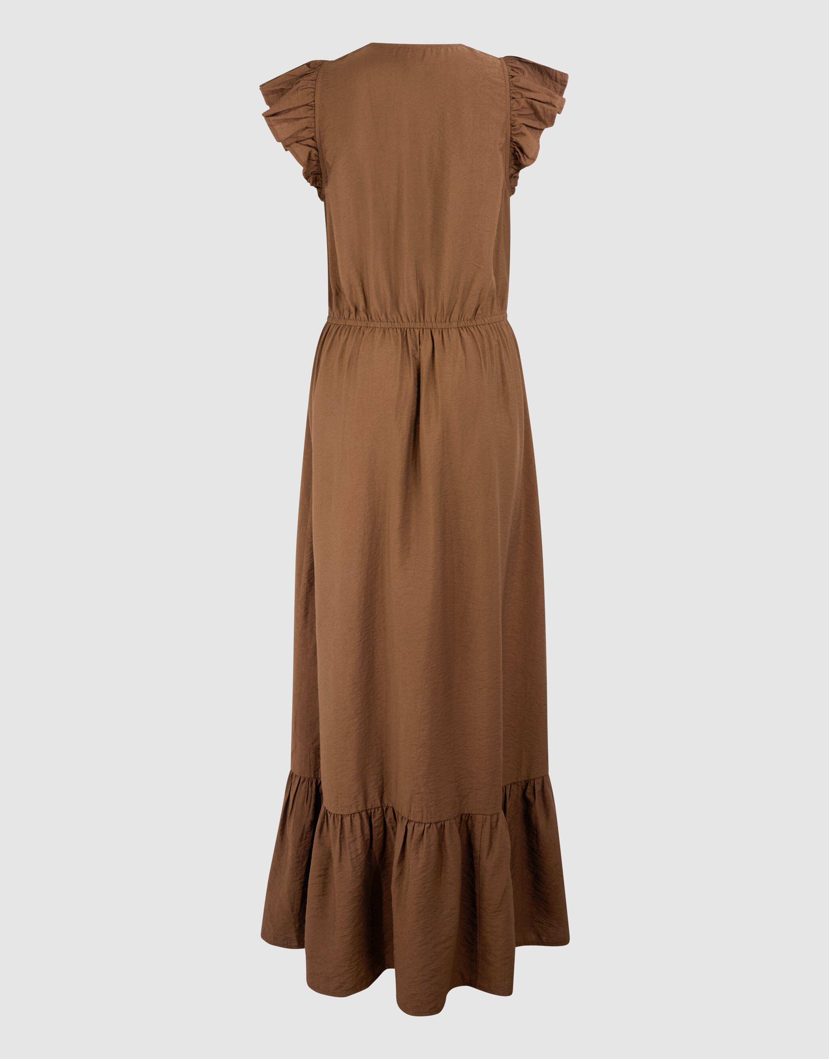 R&uuml;schen V-Ausschnitt Maxi Kleid Dunkelbraun SHOEBY WOMEN