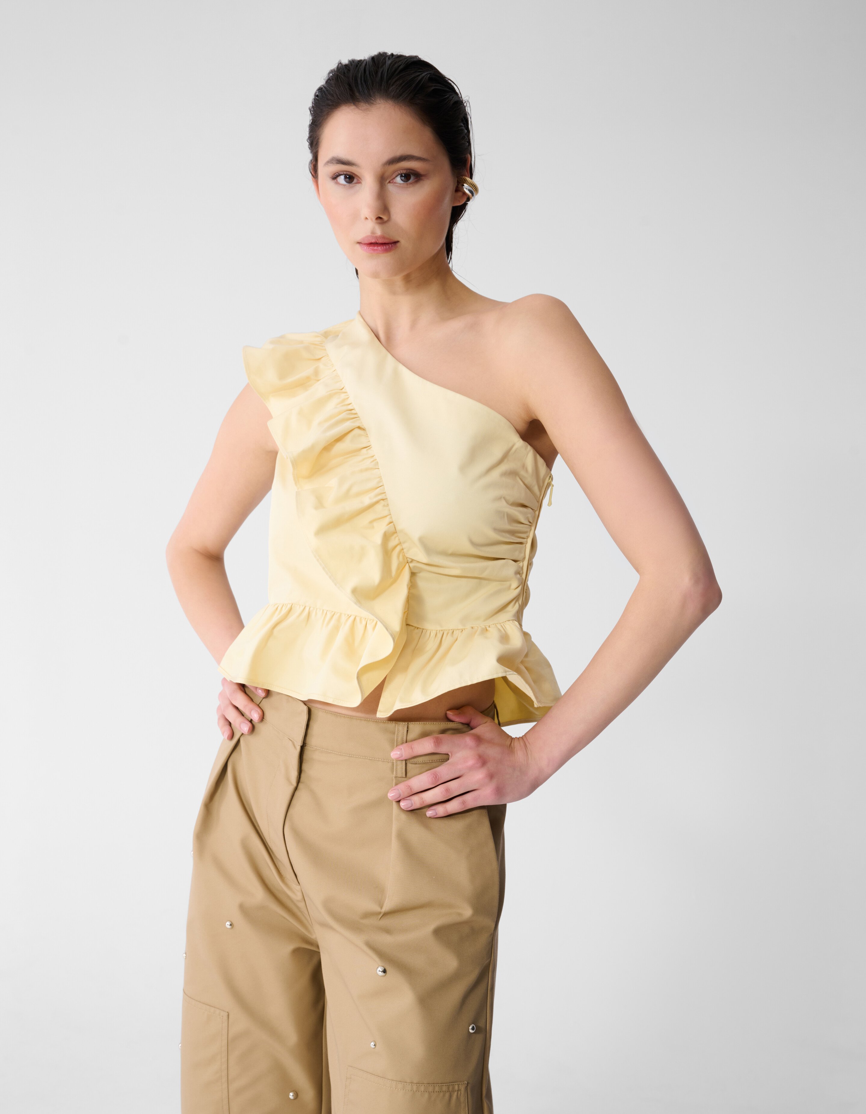 One Schulter R&uuml;schen Oberteil Hellgelb SHOEBY WOMEN