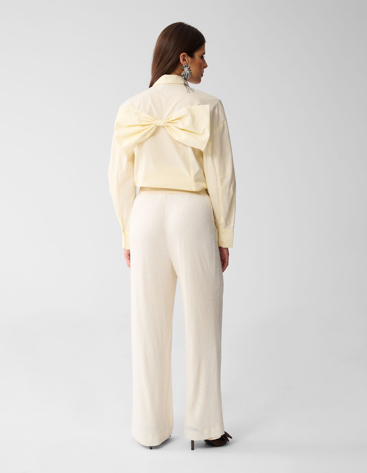 Hose mit weitem Bein aus Pailletten Wei&szlig; SHOEBY WOMEN