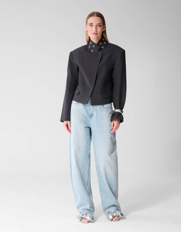 Cropped Eyelet Blazer Dunkelgrau SHOEBY WOMEN