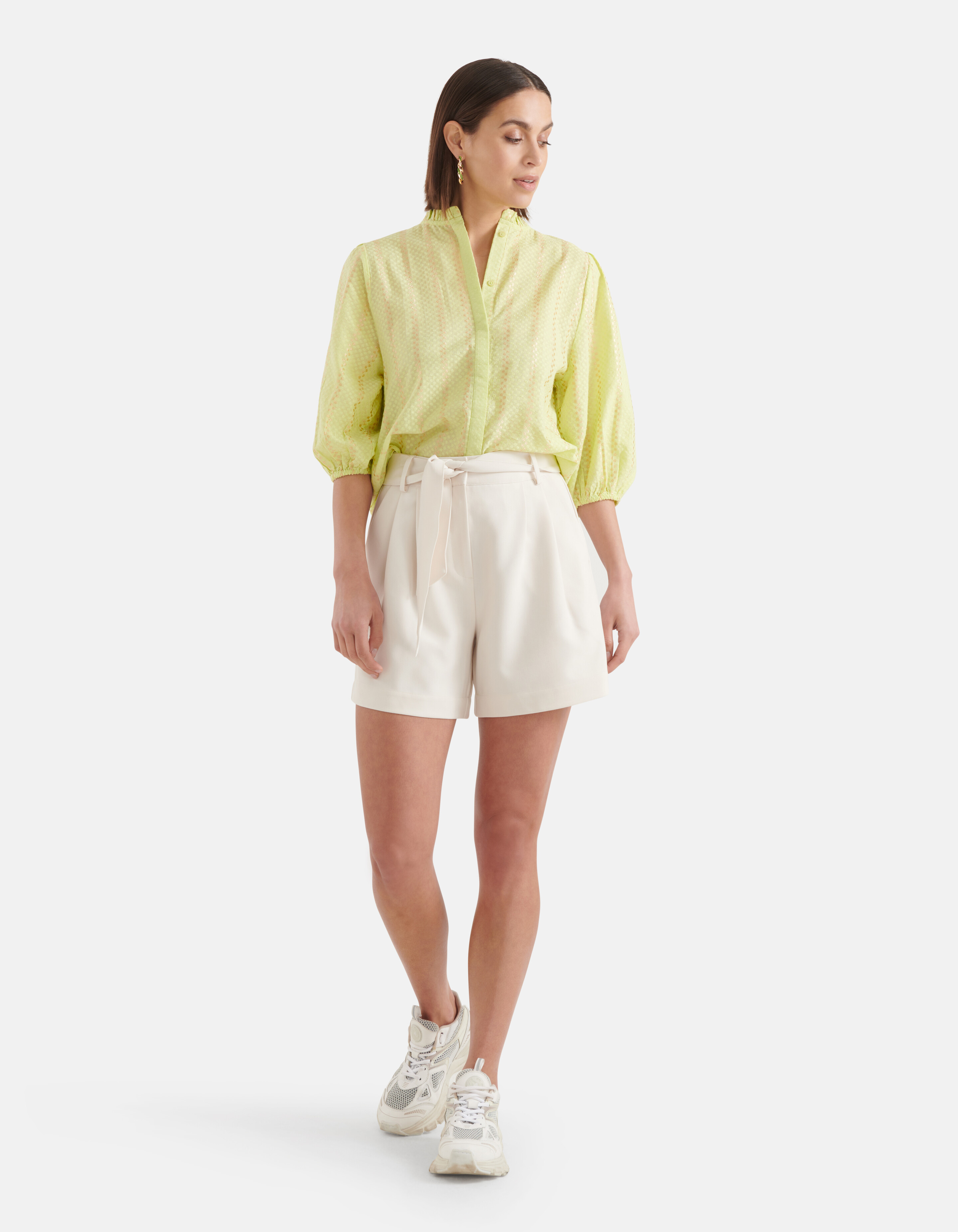Lurex Detail Bluse Limettengrün SHOEBY WOMEN