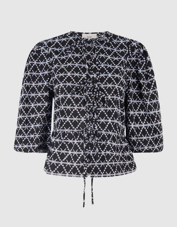 Bedruckte Schleifenbluse Schwarz/Weiß SHOEBY WOMEN