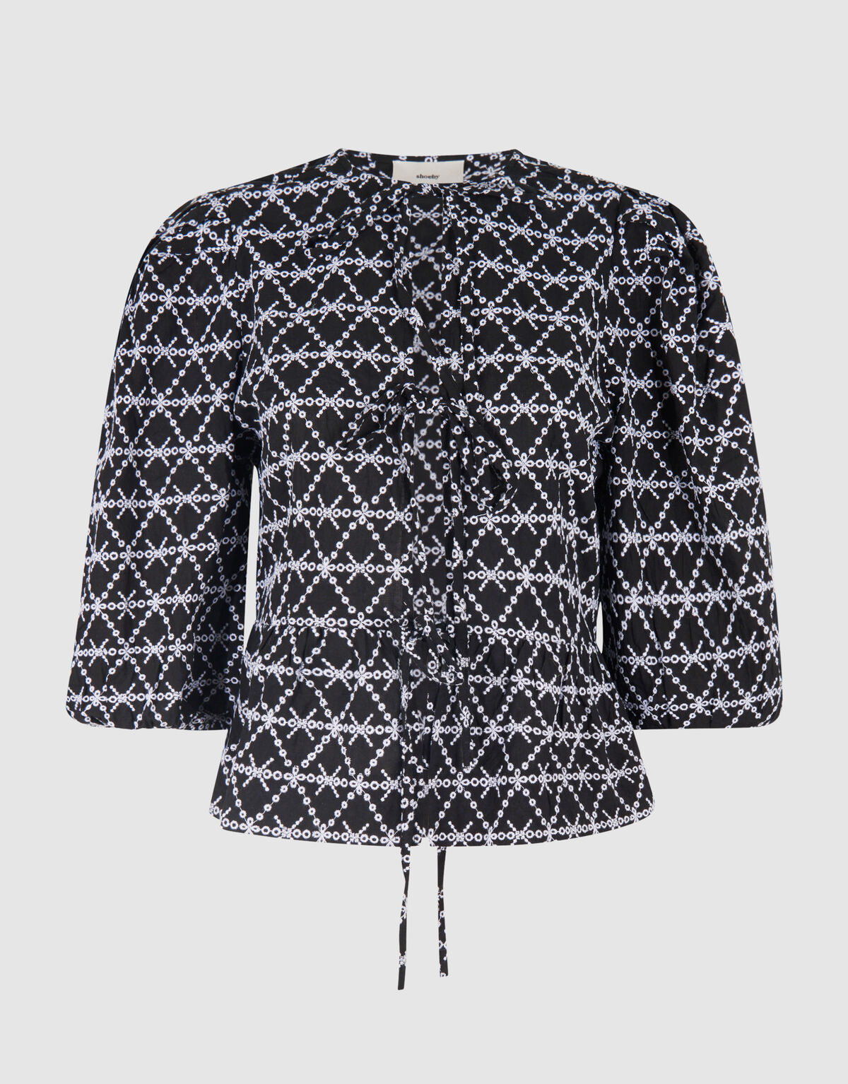 Bedruckte Schleifenbluse Schwarz/Weiß SHOEBY WOMEN