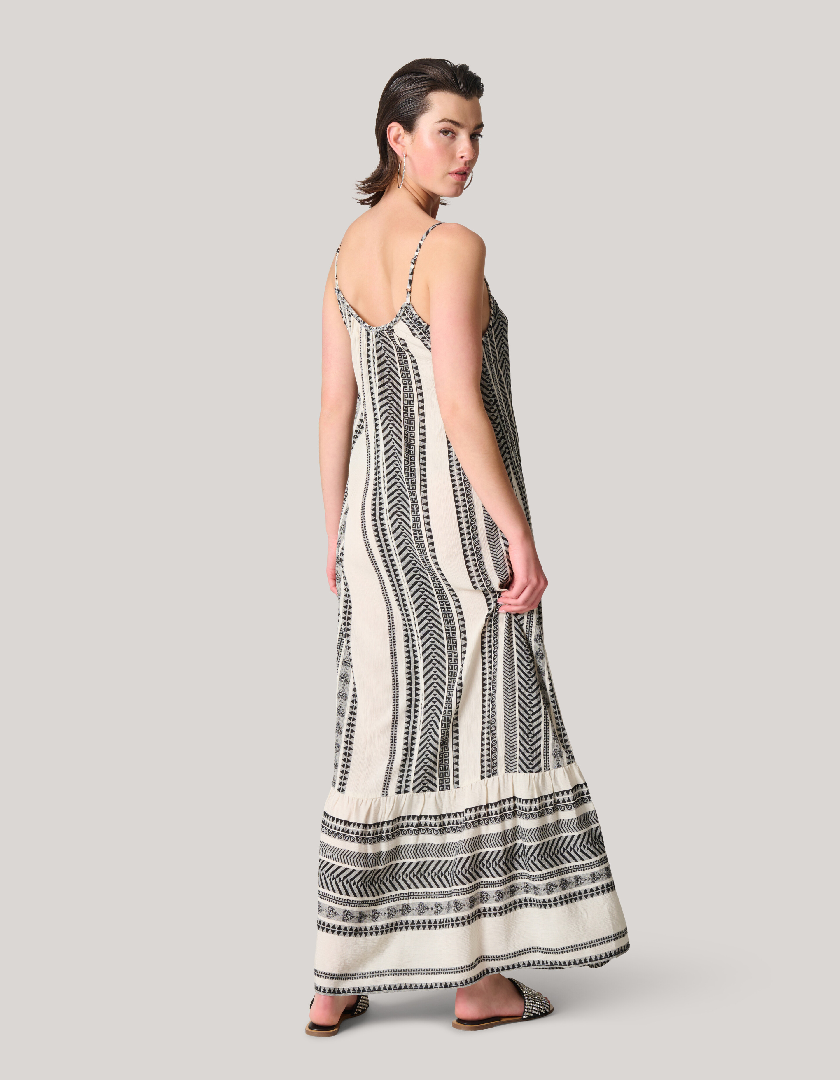 Bedrucktes Maxikleid Off White/Schwarz SHOEBY WOMEN