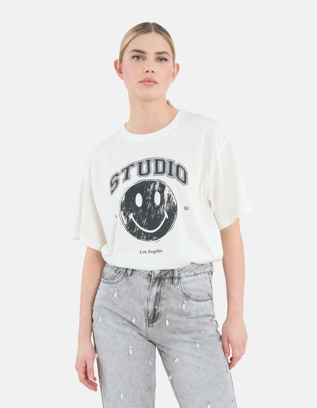 Smiley Artwork T-shirt Wit SHOEBY WOMEN