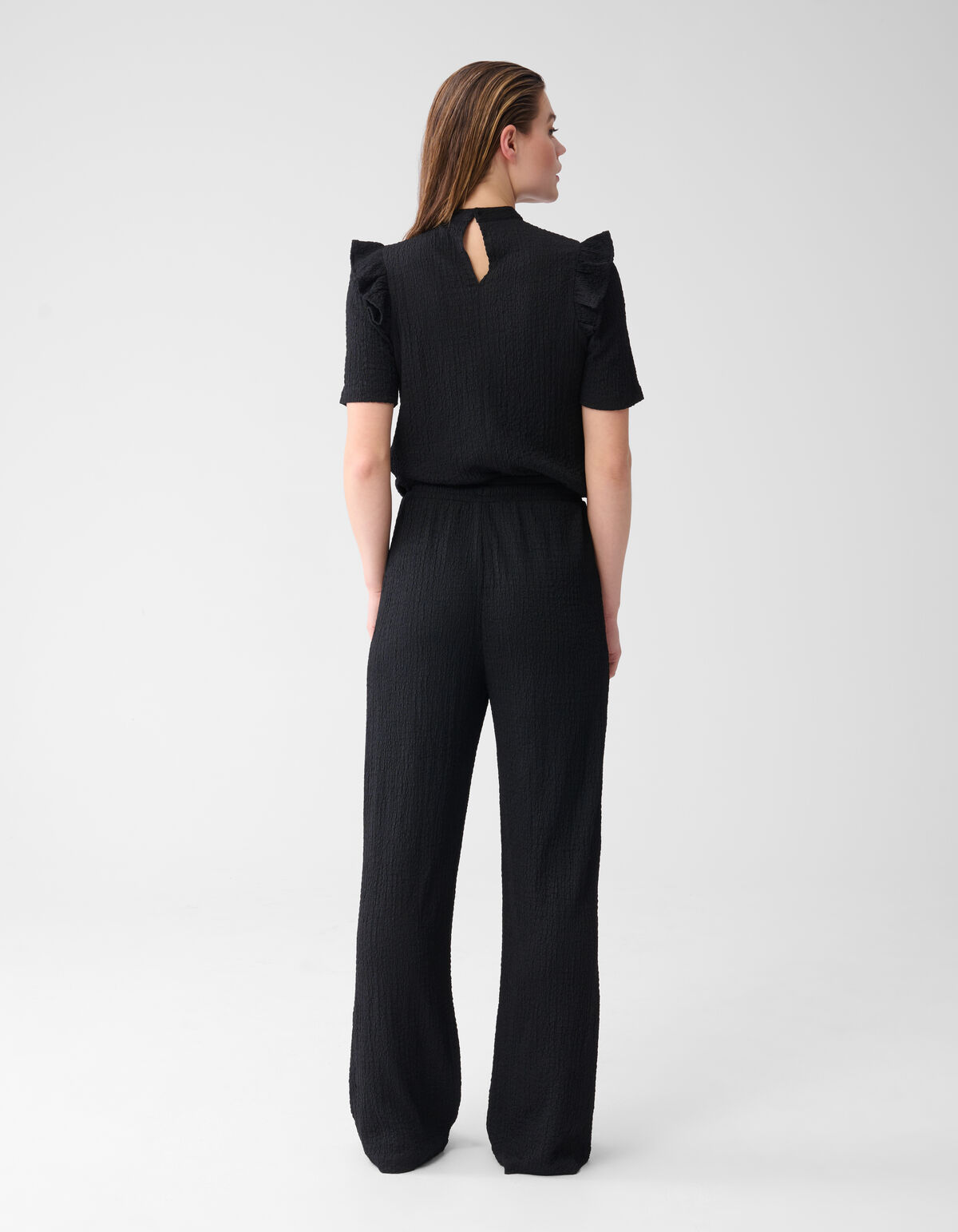 Crinkle Wide Leg Trousers Black SHOEBY WOMEN