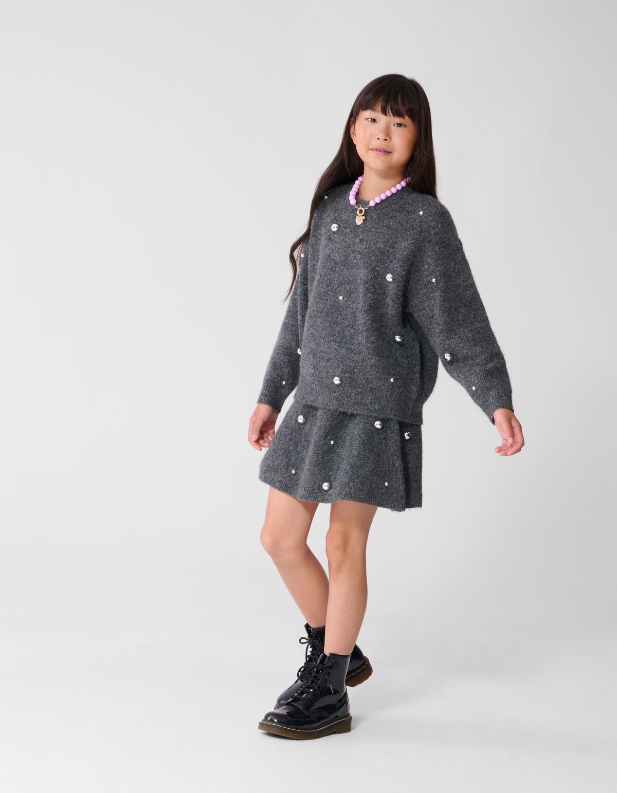 Studded Strickpullover Grau SHOEBY GIRLS