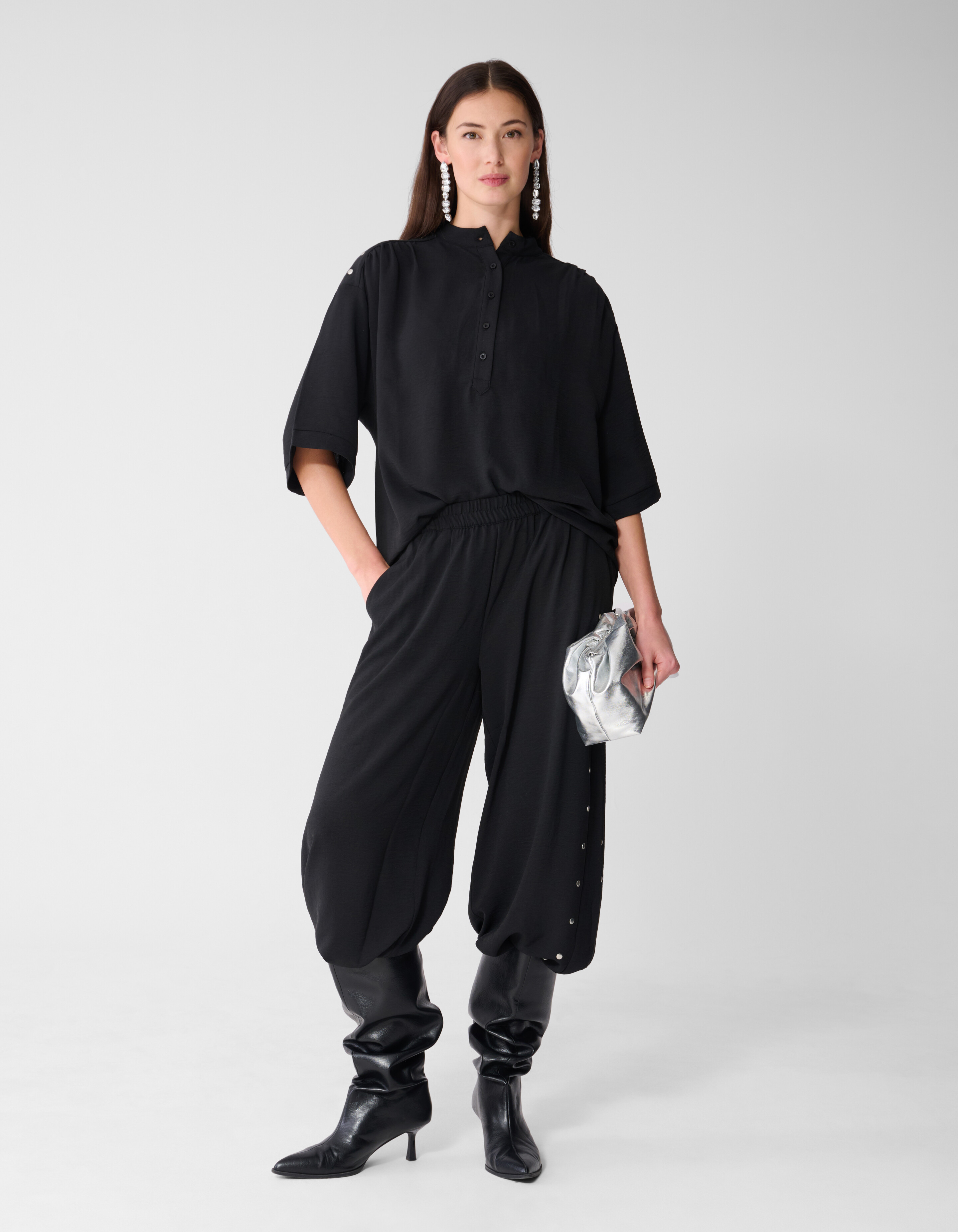 Twist-Studs-Hose mit weitem Bein, Schwarz SHOEBY WOMEN