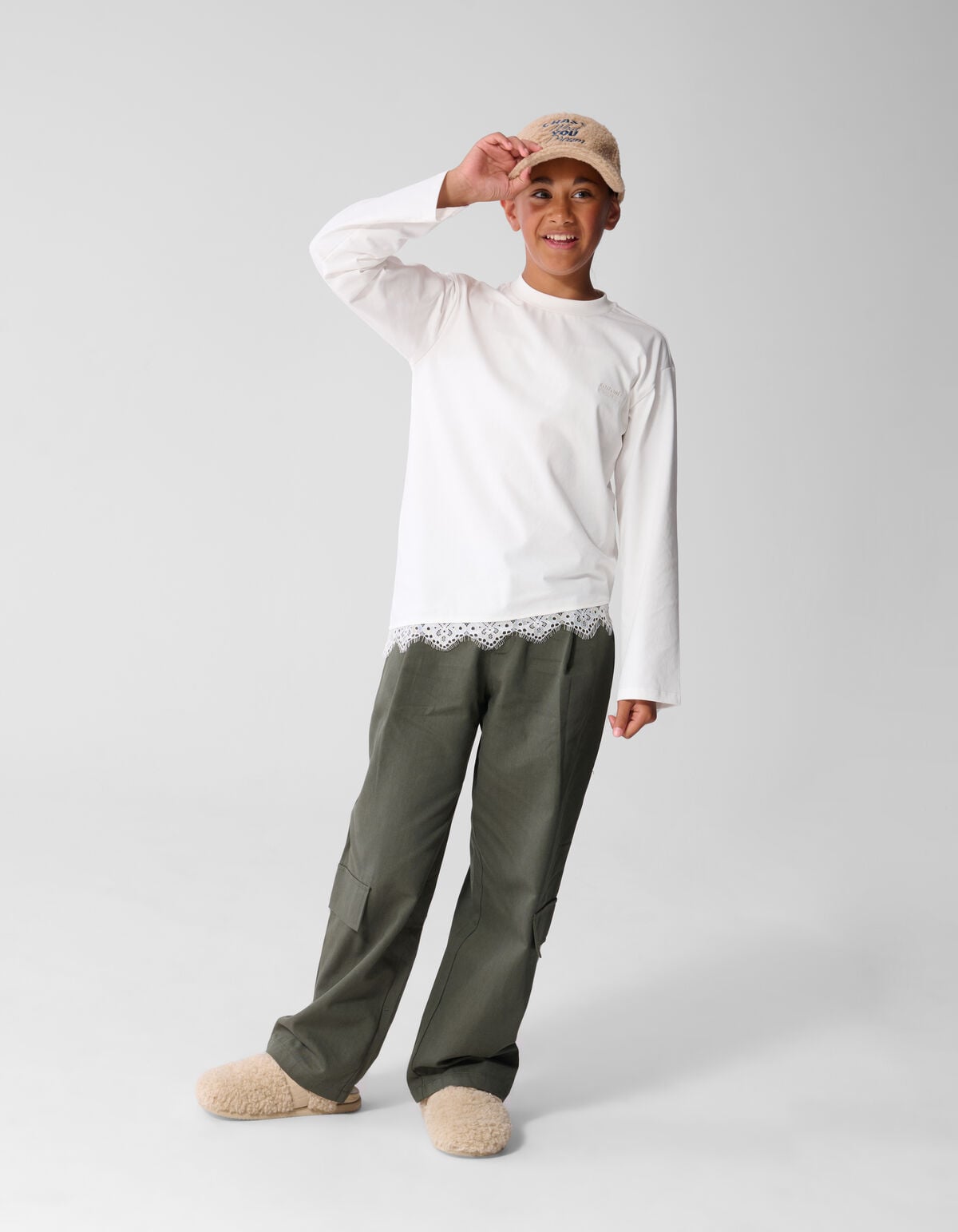 Asymmetrische Langarmshirt mit Spitze Wei&szlig; SHOEBY GIRLS