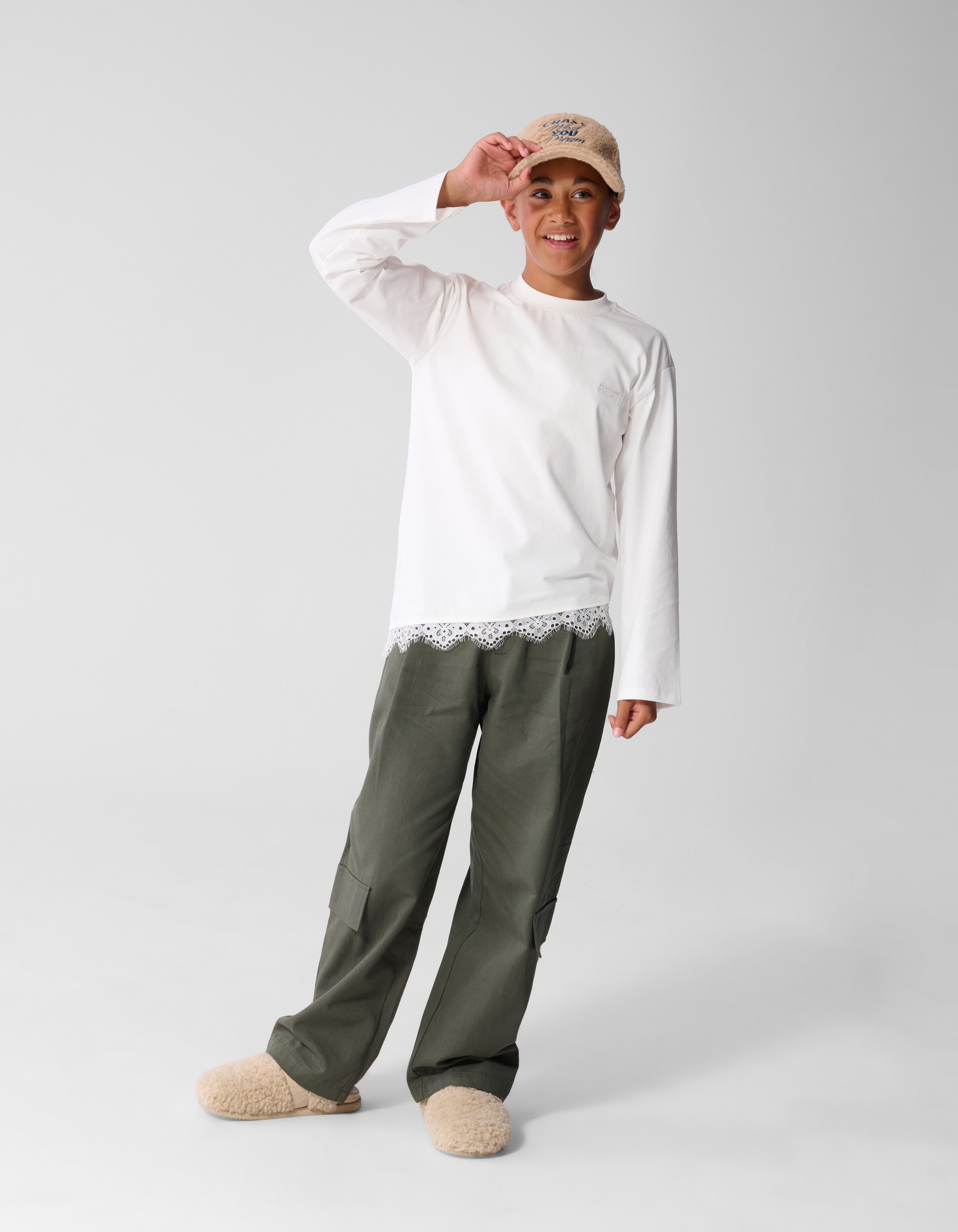 Asymmetrische Langarmshirt mit Spitze Wei&szlig; SHOEBY GIRLS