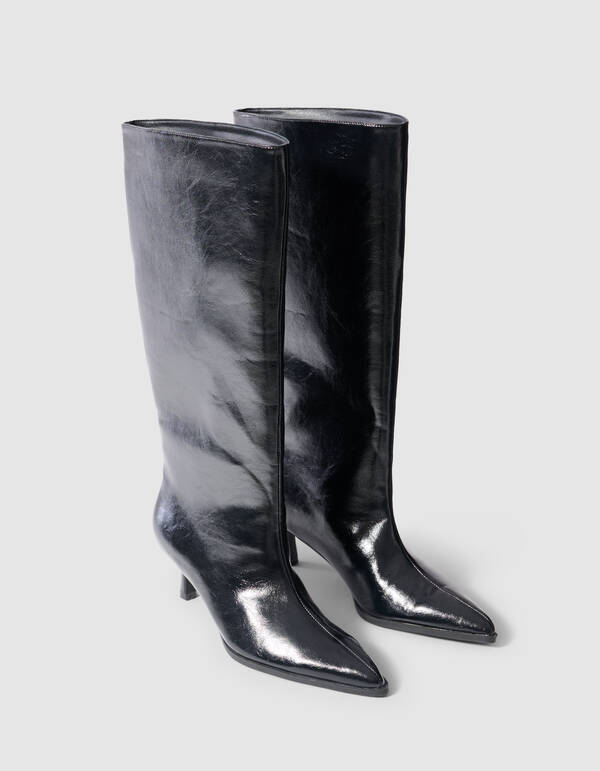 Schwarze, hohe Gl&auml;nzende Stiefel SHOEBY SHOES