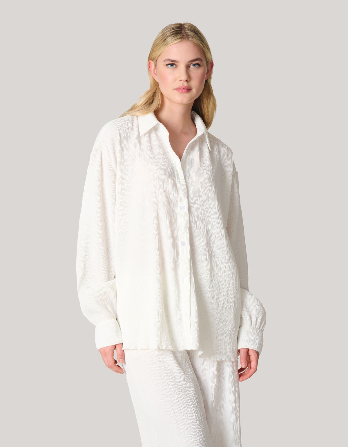 Plissee-Kr&auml;uselbluse Wit SHOEBY WOMEN
