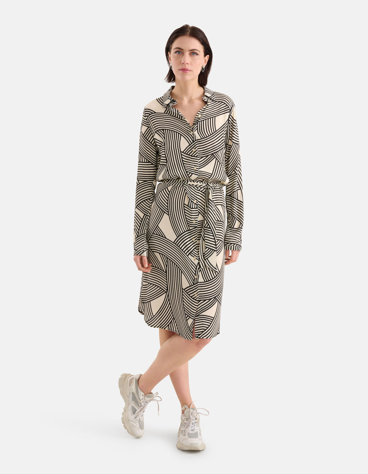 Printed Midi Jurk Gebroken Wit SHOEBY WOMEN