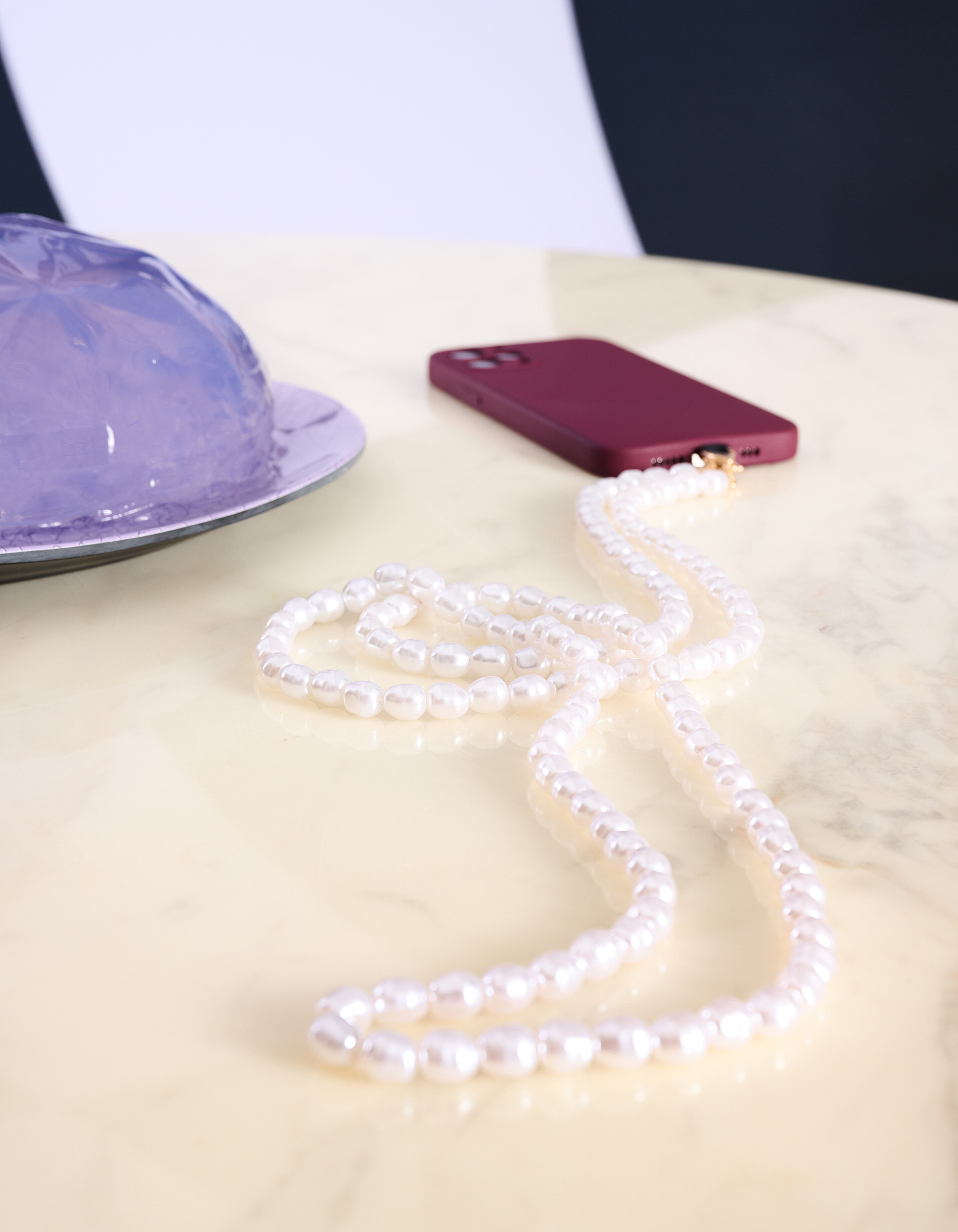 Kurzes Perlentelefonkabel Weiß SHOEBY ACCESSOIRES
