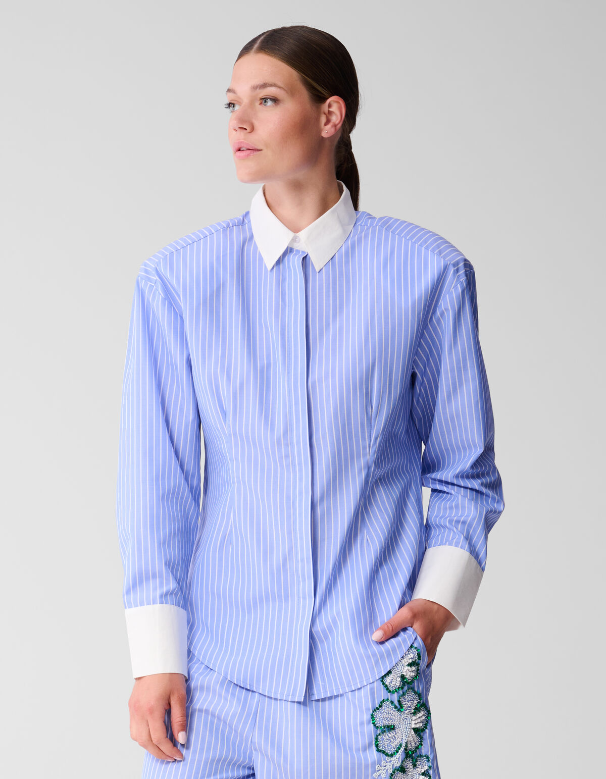 Gestreifte Bluse nach Ma&szlig; Blau SHOEBY WOMEN