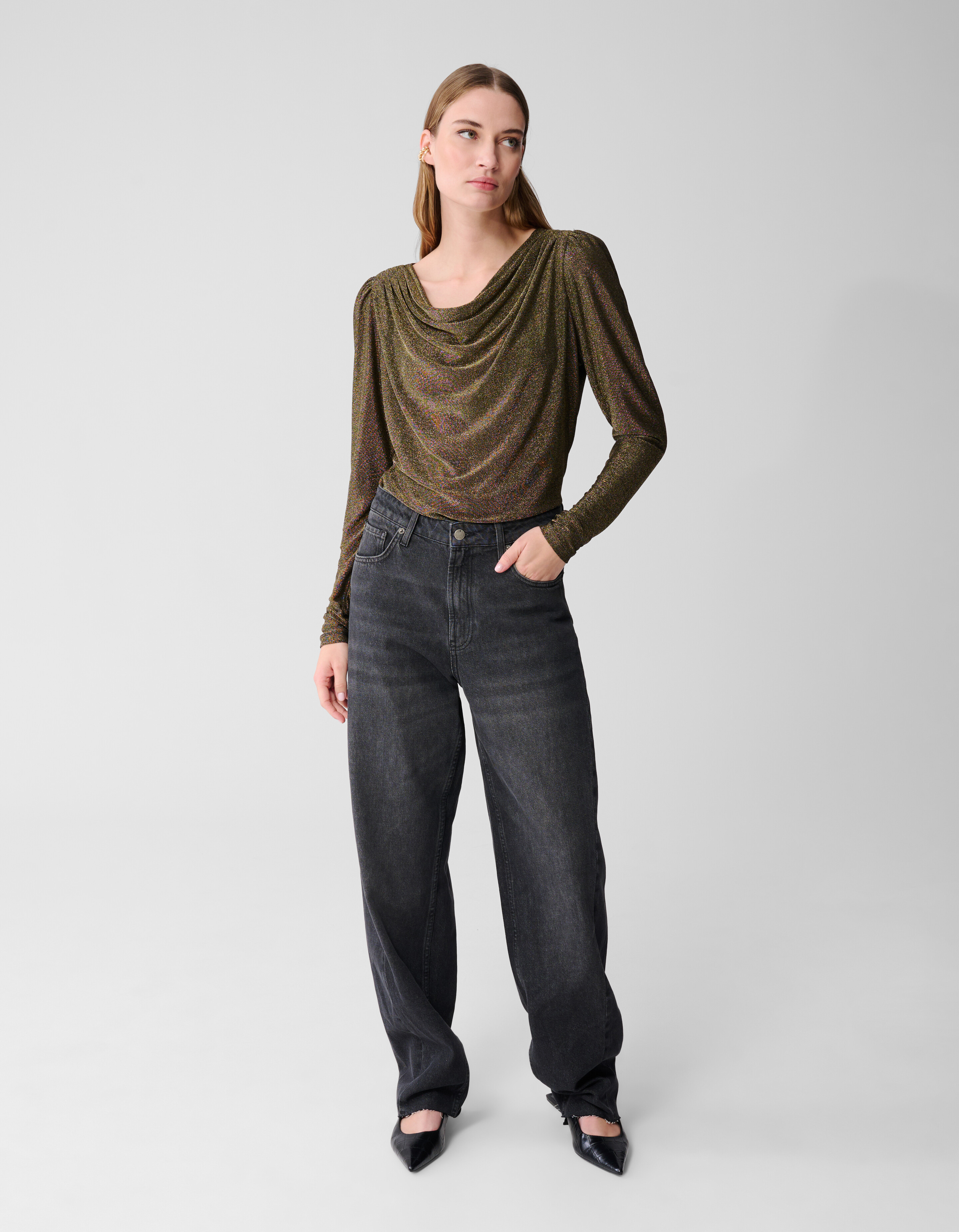 Glitzer-Drapiertes Top in Gold SHOEBY WOMEN